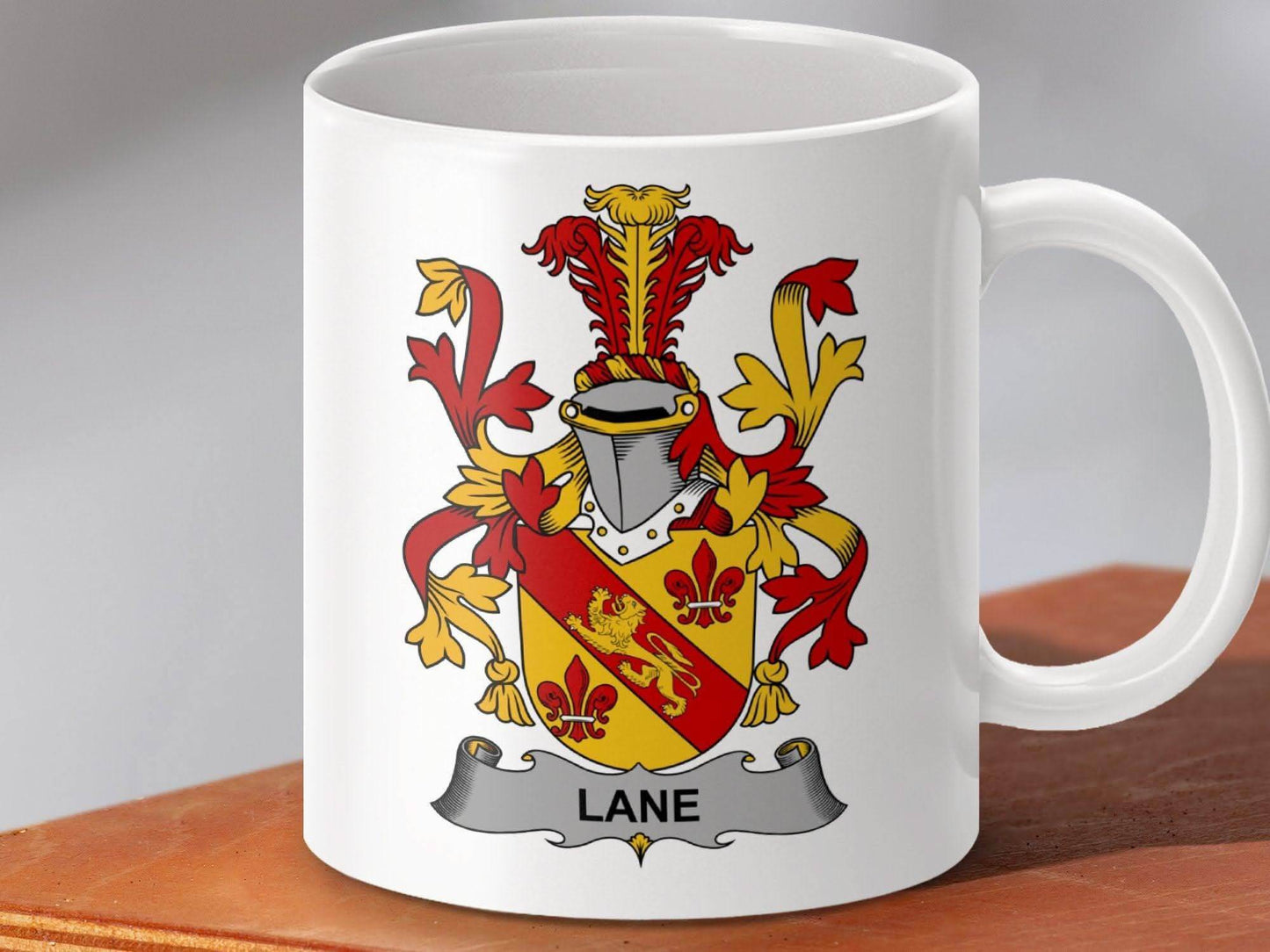 Lane Surname Irish Family Crest Coat Arms Heraldry Mug - Celtic Ancestry Gifts