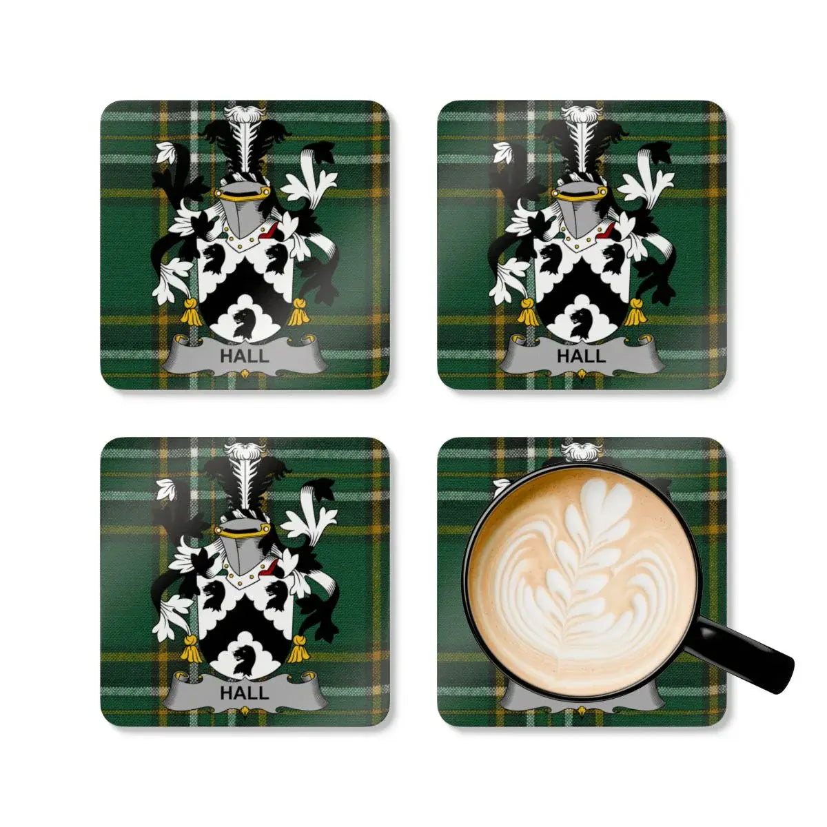 Personalized Family Crest Green Plaid Drink Coaster product type