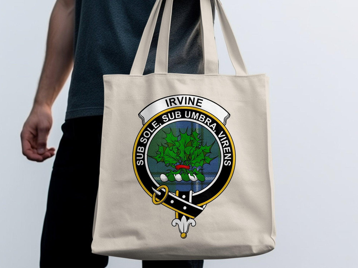 Irvine Scottish Clan Crest Tartan Tote Bags - Celtic Ancestry Gifts