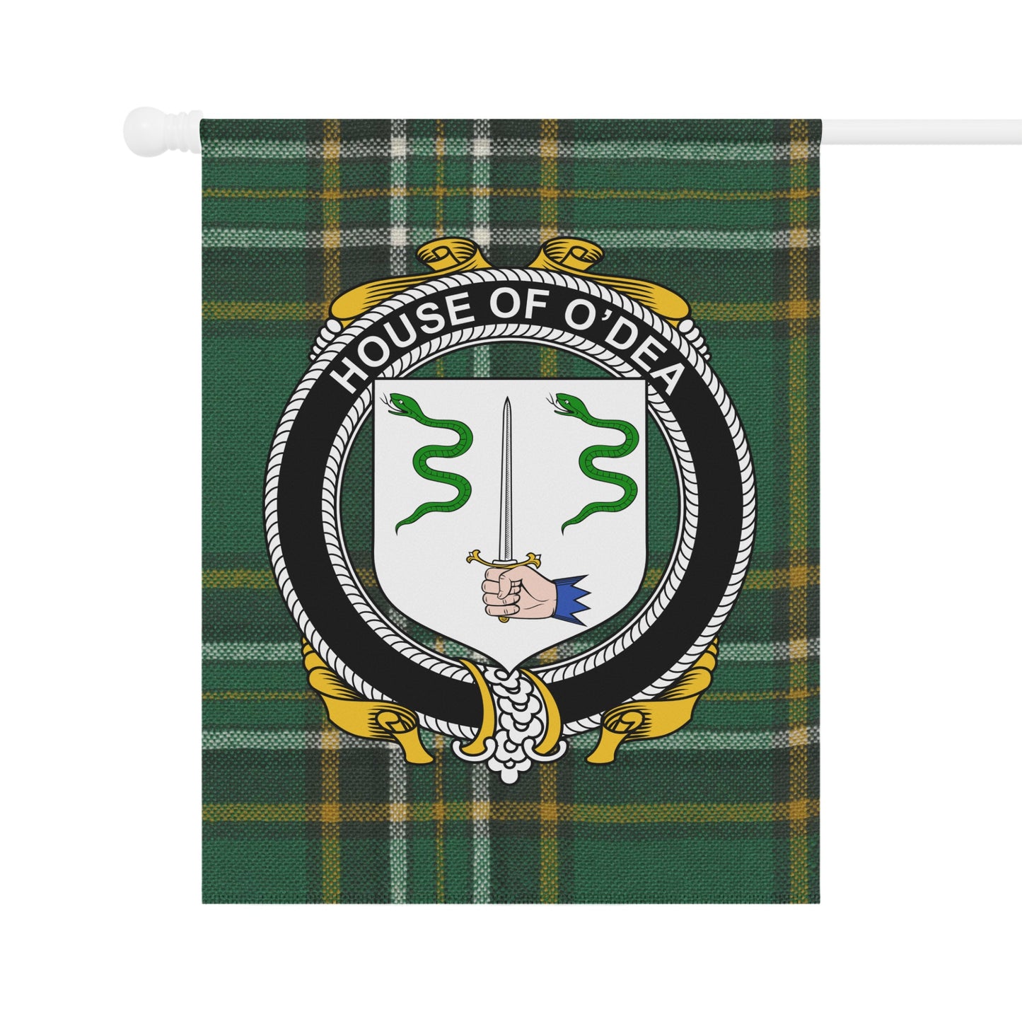 House of O'Dea Crest Plaid Background Flag
