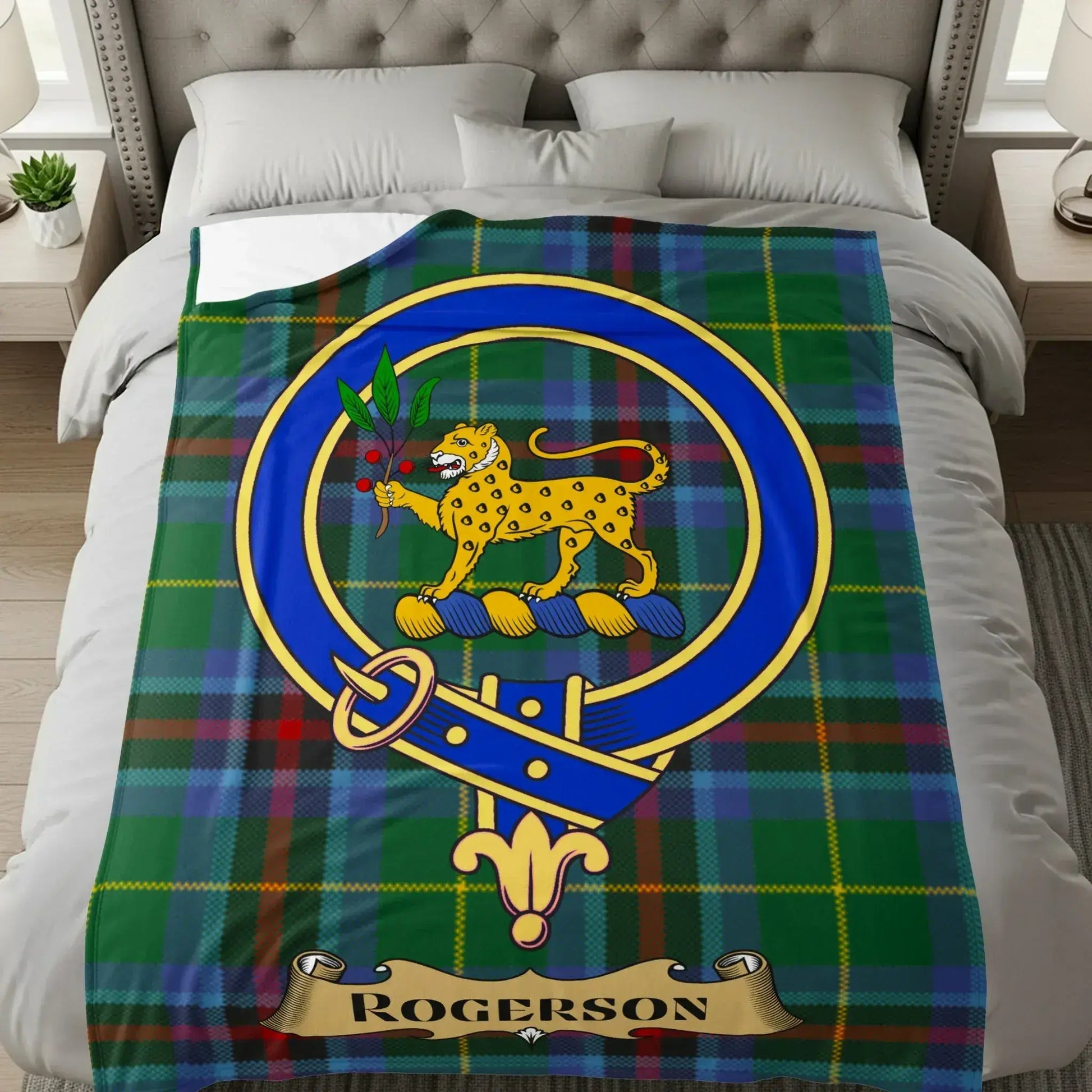 Vibrant Scottish Tartan Leopard Crest Blanket product