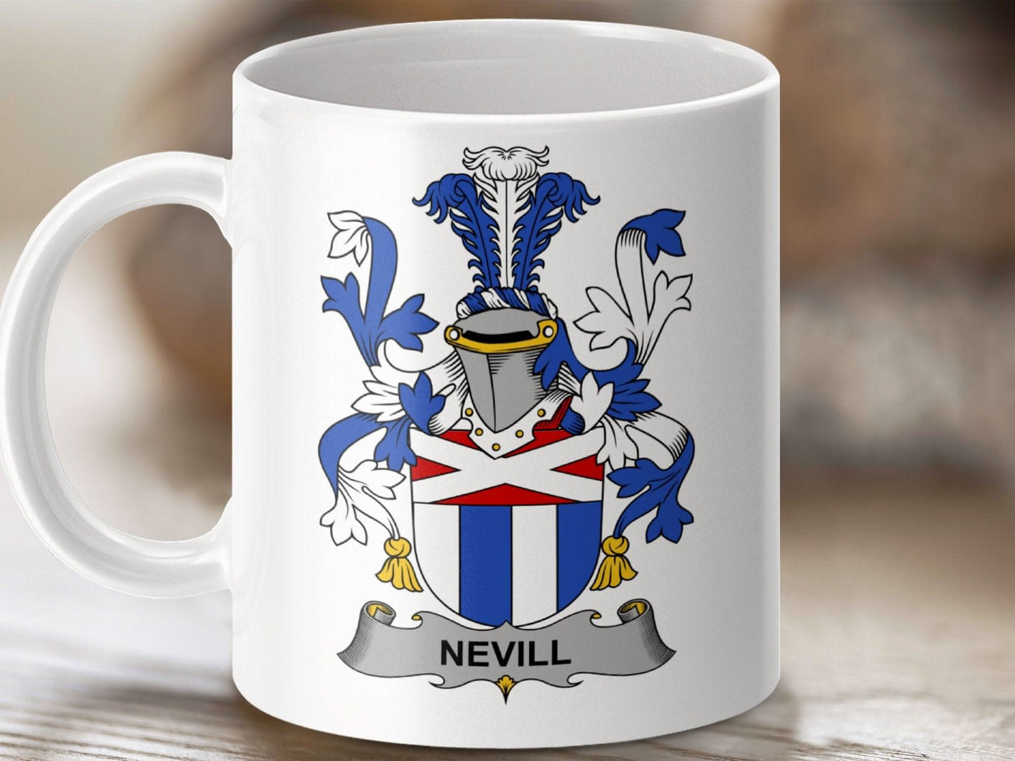 Nevill Family Crest Emblem Mug - Celtic Ancestry Gifts