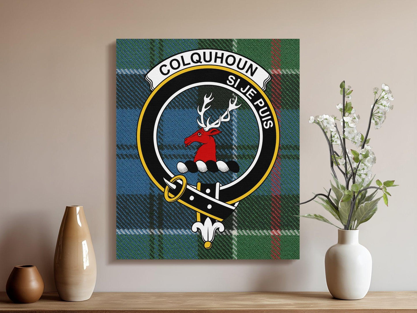 Colquhoun Si Je Puis Deer Scottish Crest Canvas product