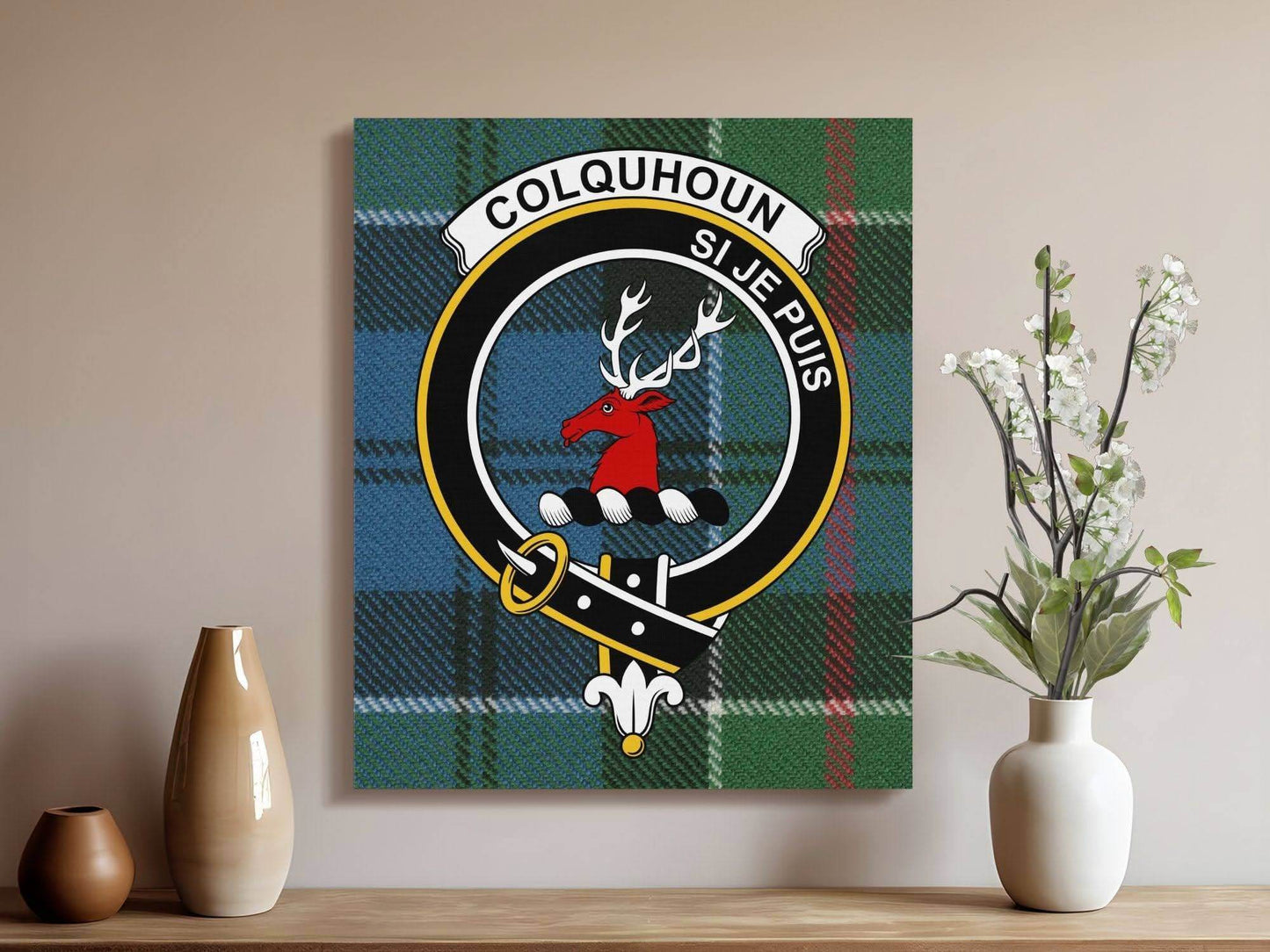 Colquhoun Scottish Tartan Clan Crest Canvas - Celtic Ancestry Gifts