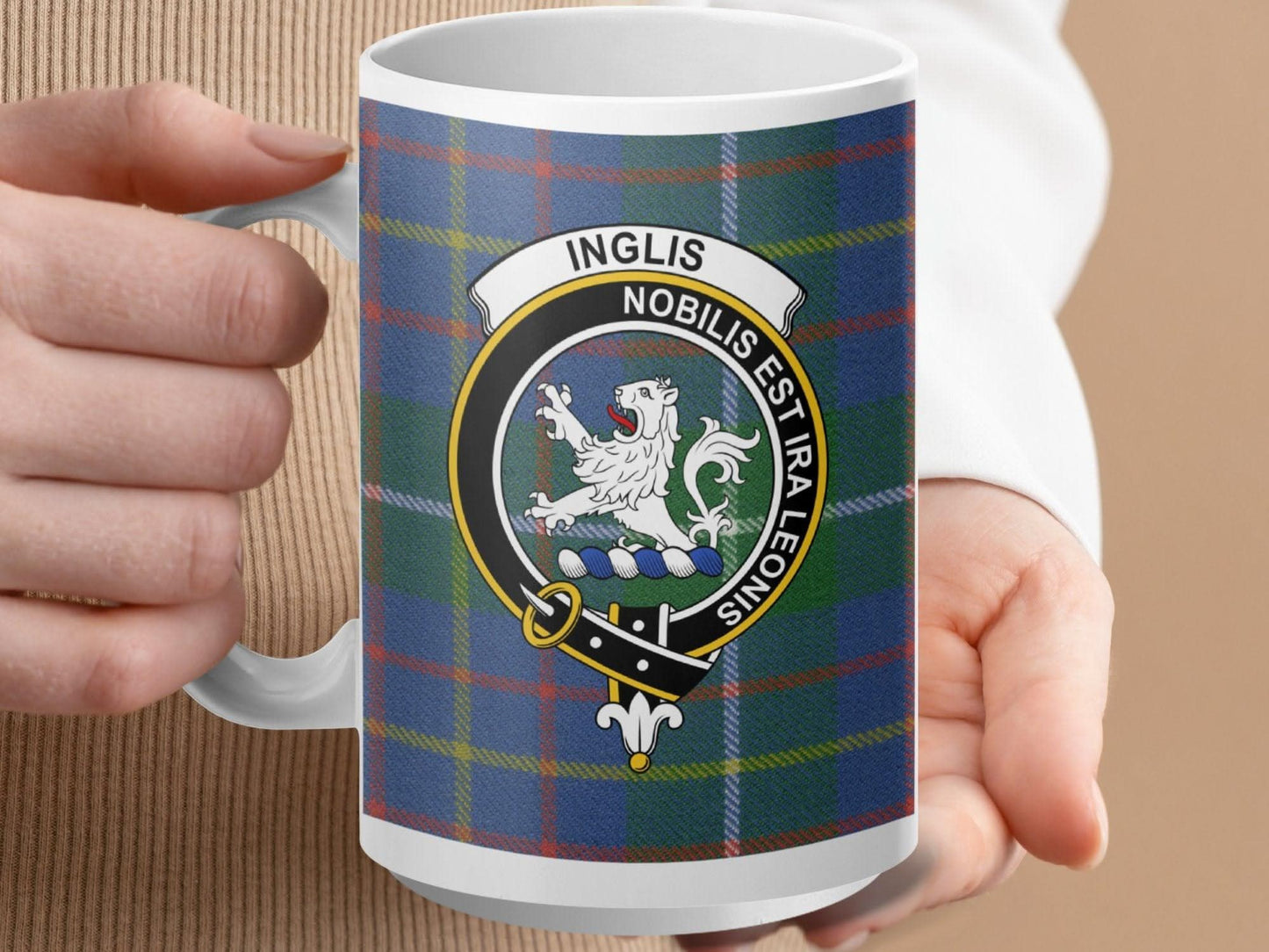 Inglis Family Crest Tartan Background Mug product