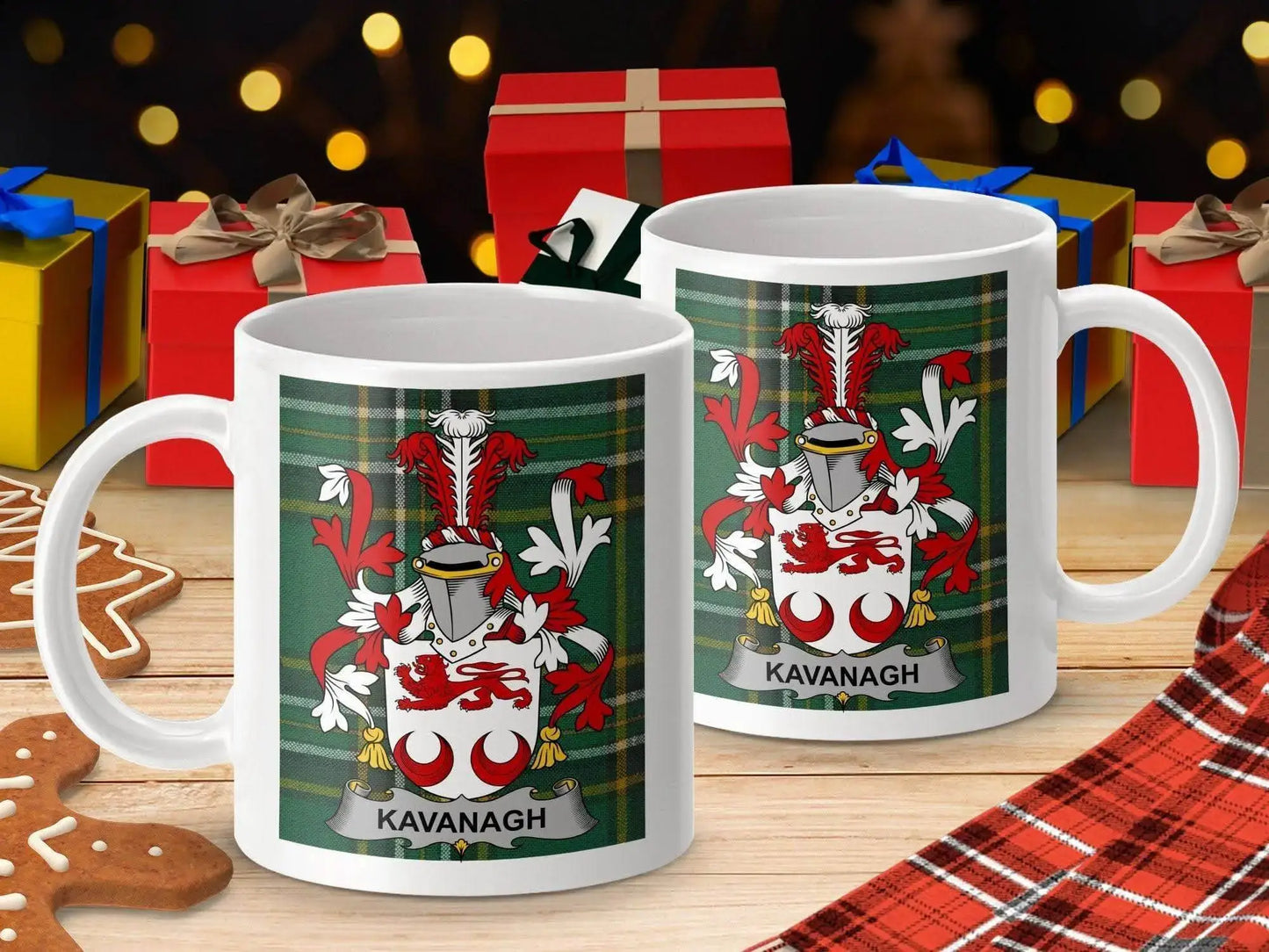 Kavanagh Surname Family Crest Irish Tartan Mug - Celtic Ancestry Gifts