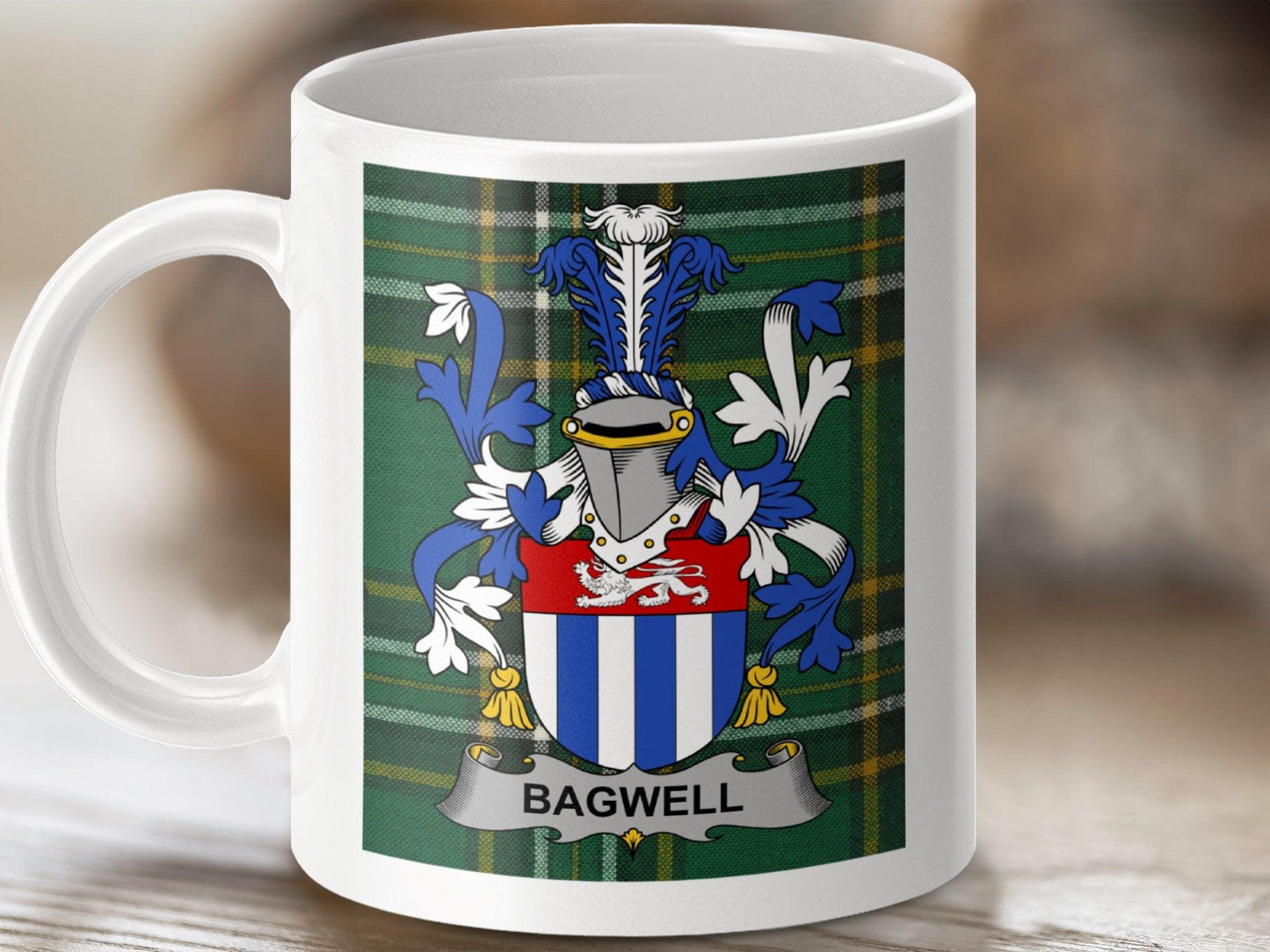 Bagwell Surname Family Crest Irish Tartan Mug - Celtic Ancestry Gifts