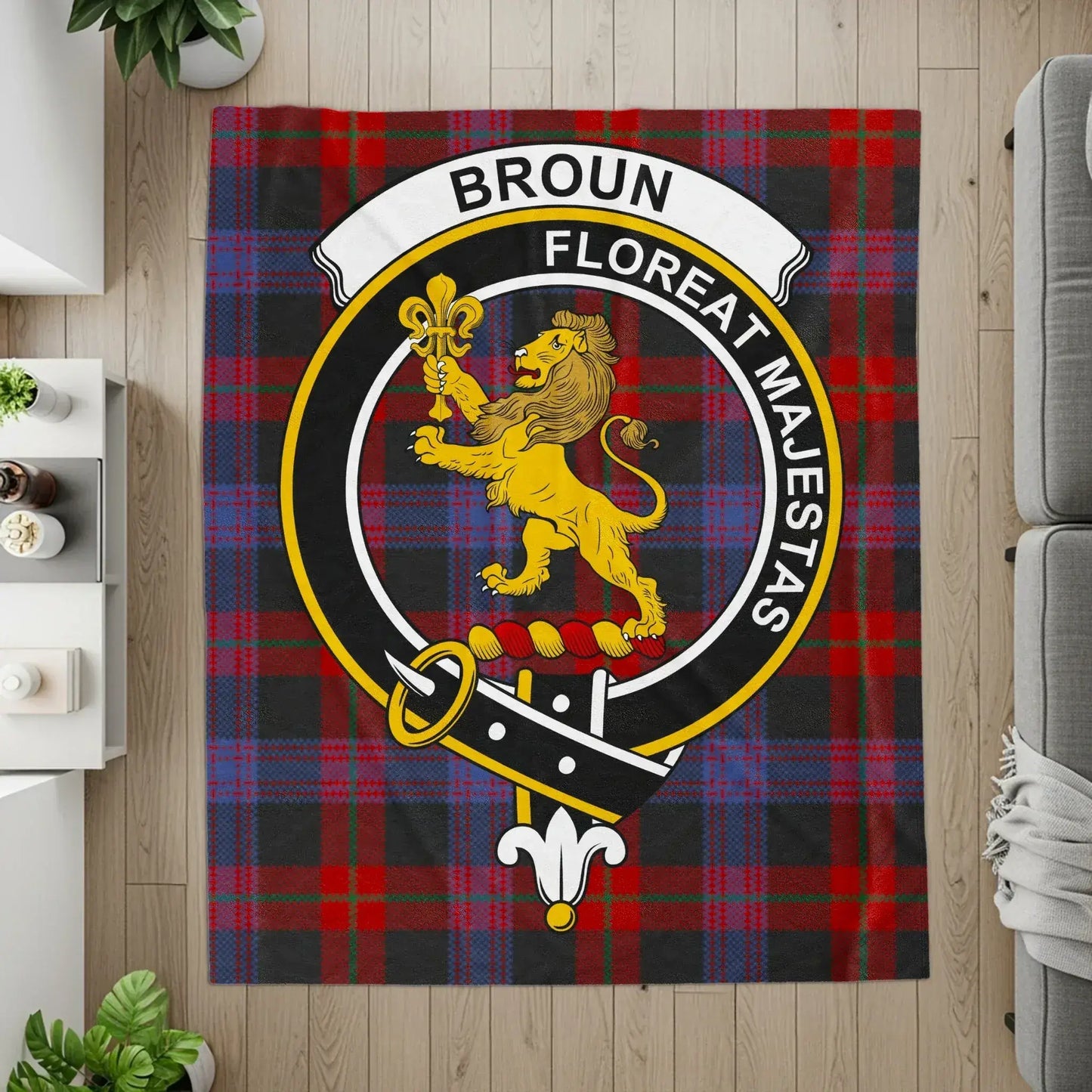 Broun Family Crest Tartan Plaid Design Blanket product