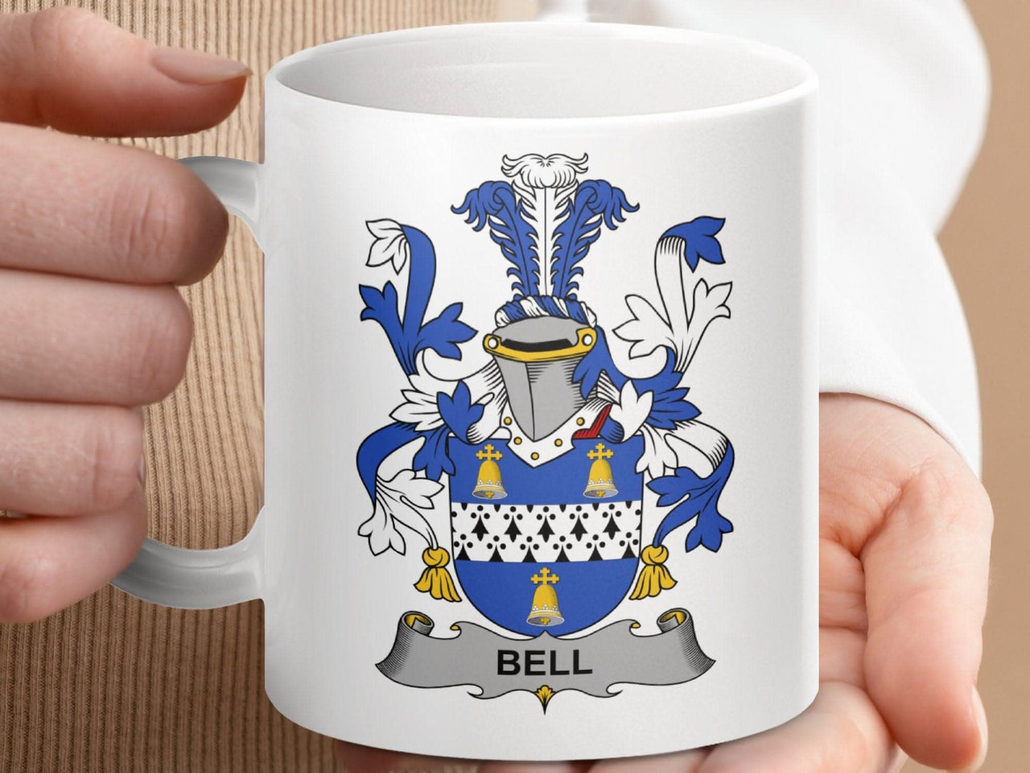 Bell Family Crest Heraldic Shield Coat of Arms Mug - Celtic Ancestry Gifts