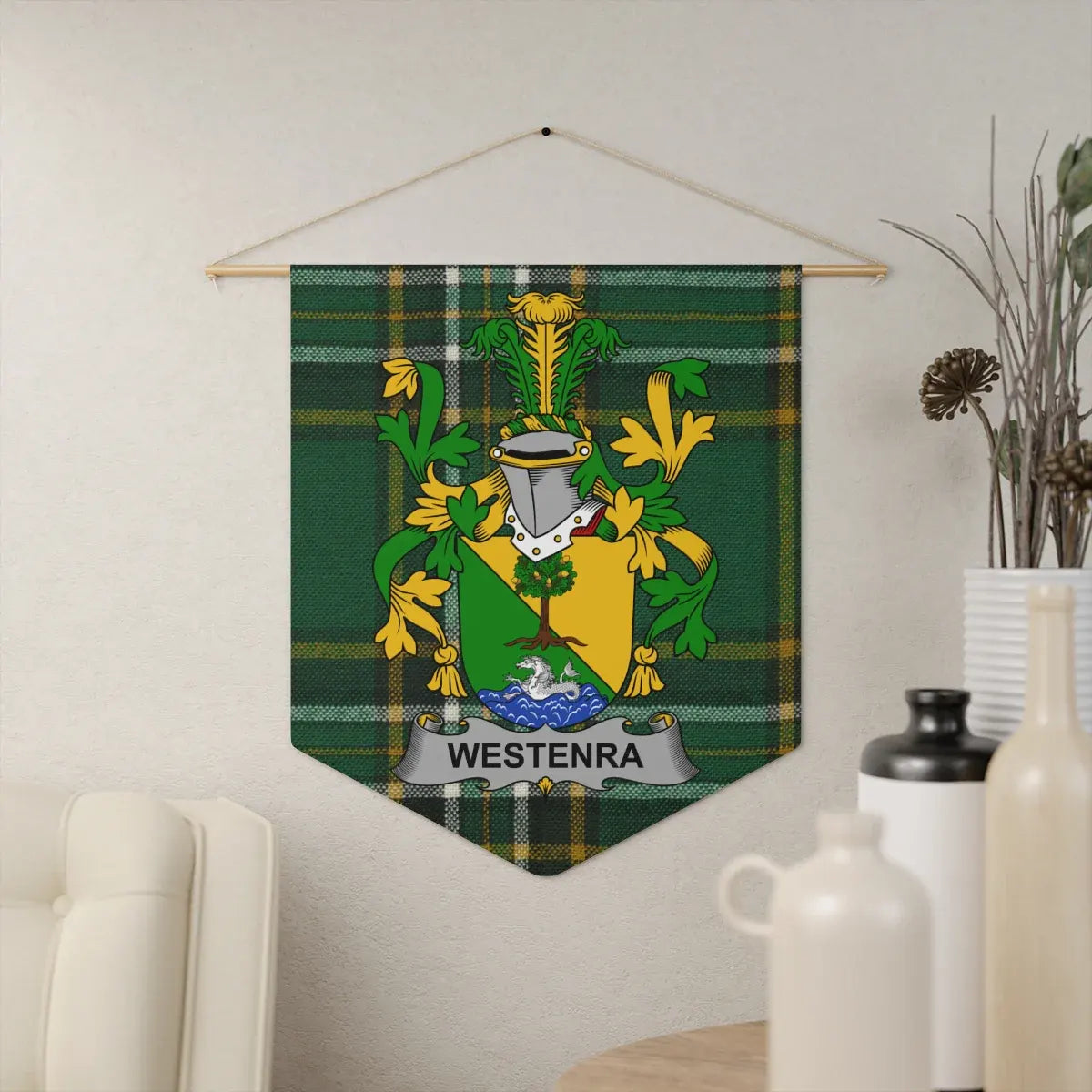 Custom Family Crest Plaque with Tartan Background product