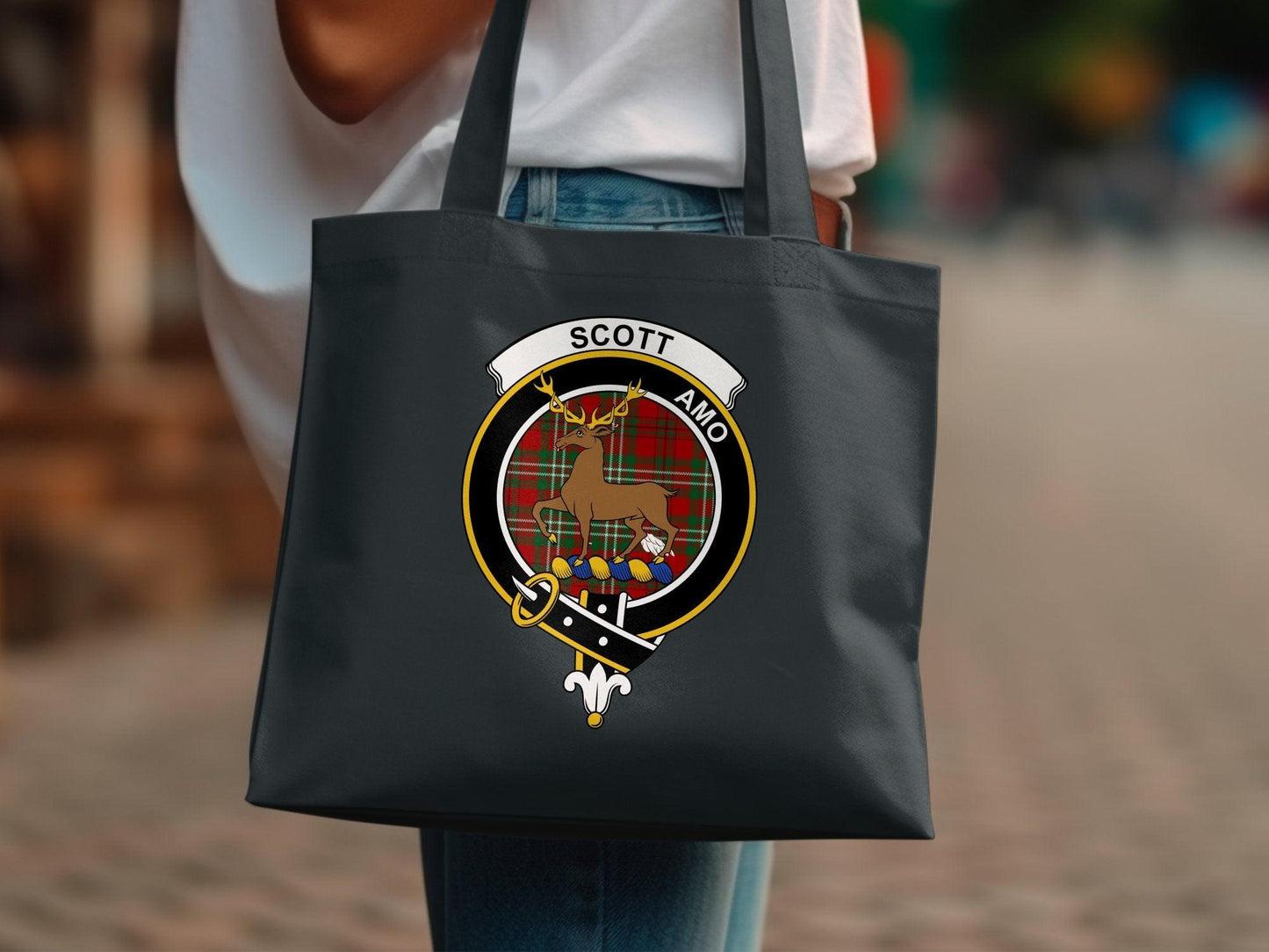 Scott Scottish Clan Crest Tartan Plaid Deer Tote Bags - Celtic Ancestry Gifts