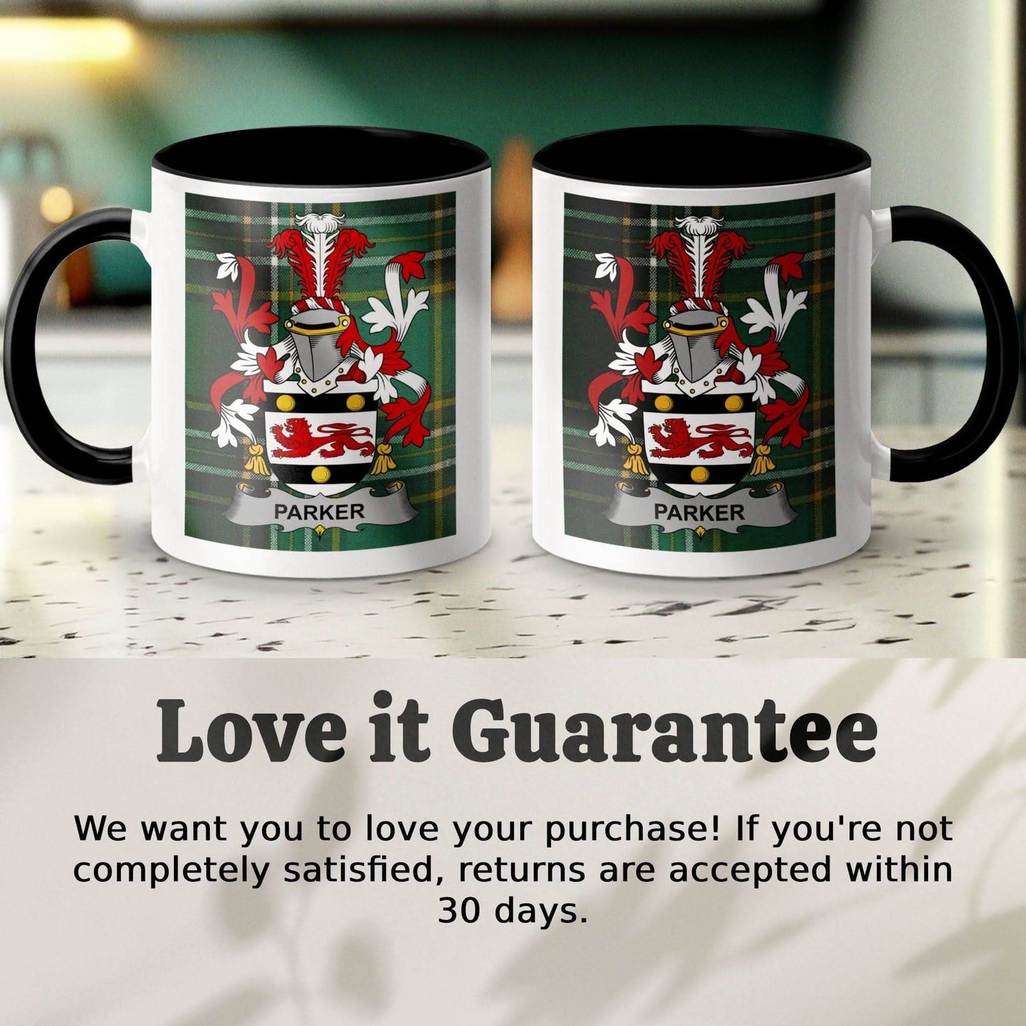 Parker Irish Surname Family Crest Irish Tartan Mug - Celtic Ancestry Gifts