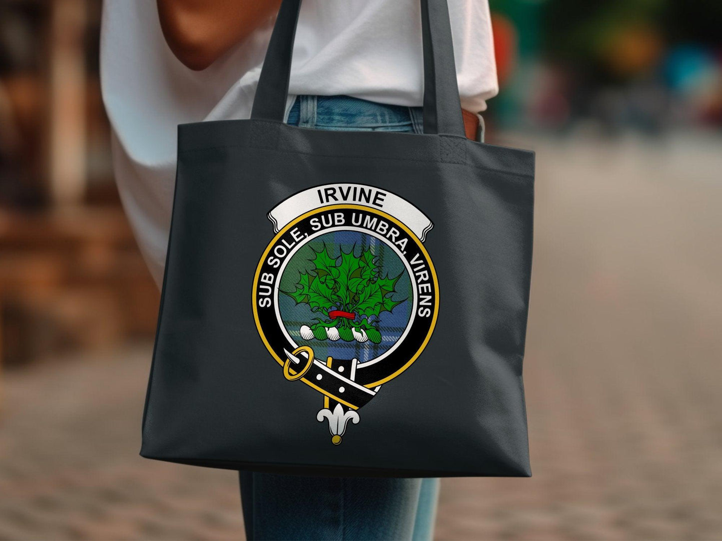 Irvine Scottish Clan Crest Tartan Tote Bags - Celtic Ancestry Gifts