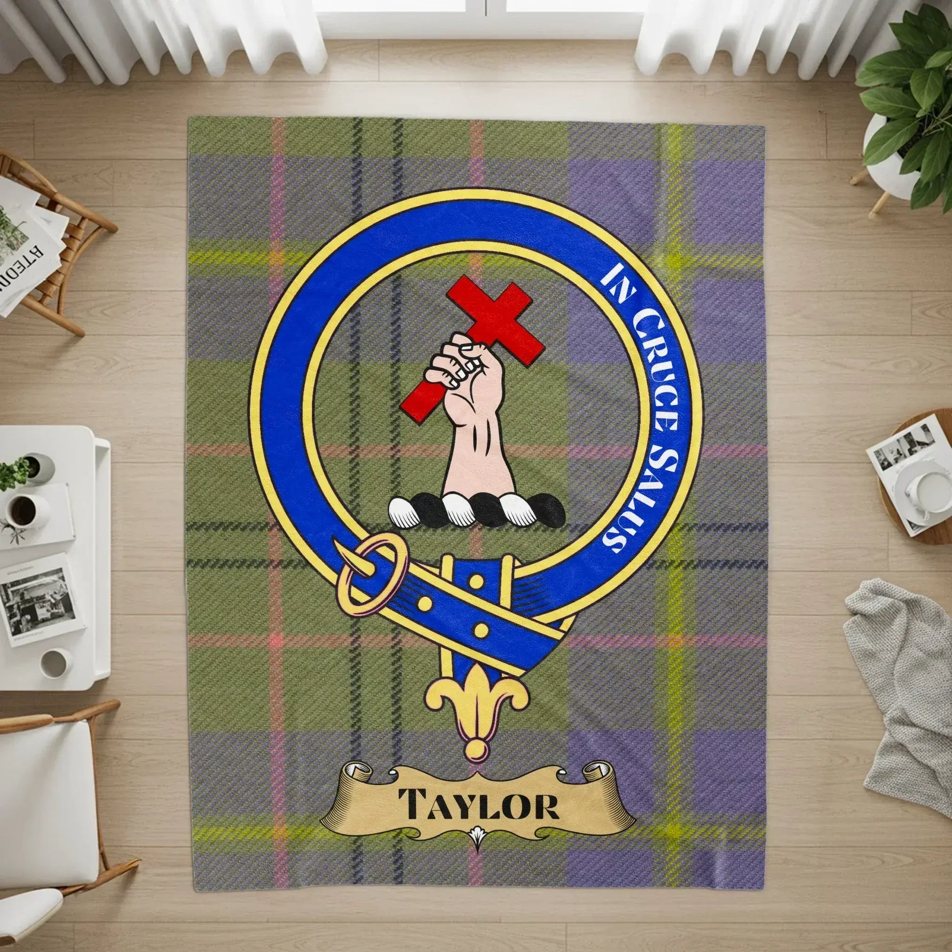 Scottish Clan Crest Plaid Rug with Taylor Name product type