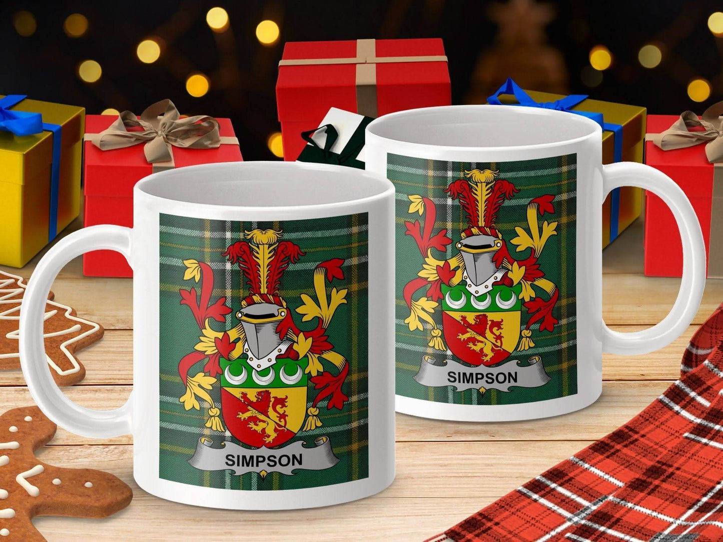 Simpson Family Crest Irish National Tartan Mug - Celtic Ancestry Gifts
