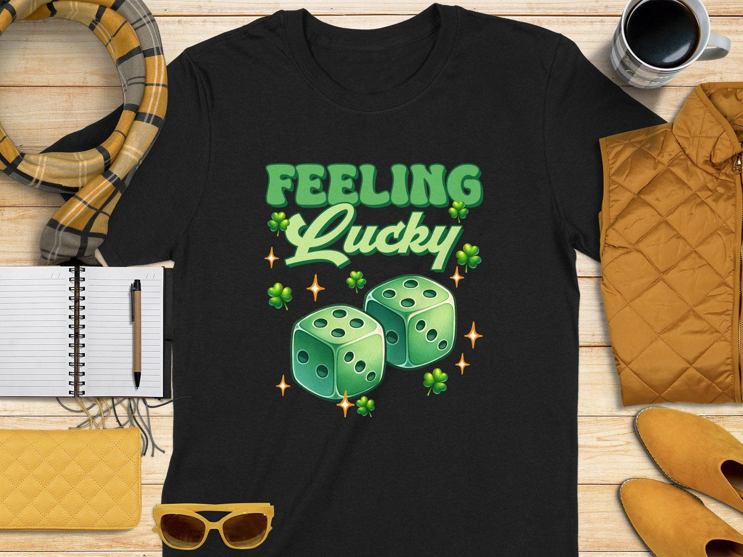 Feeling Lucky Graphic Dice and Clovers Design t-shirt - Celtic Ancestry Gifts