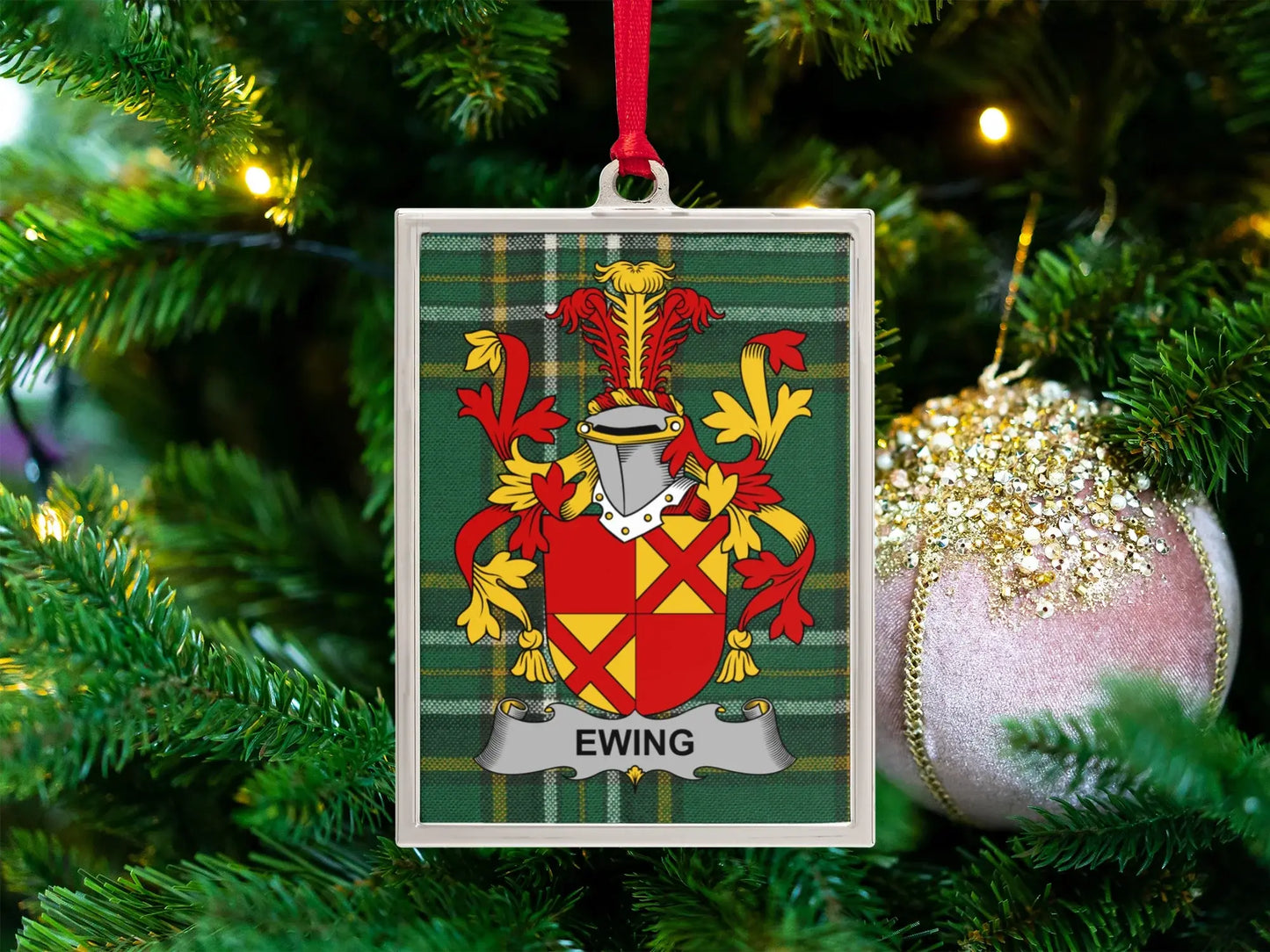 Ewing Family Crest Plaid Christmas Ornament product