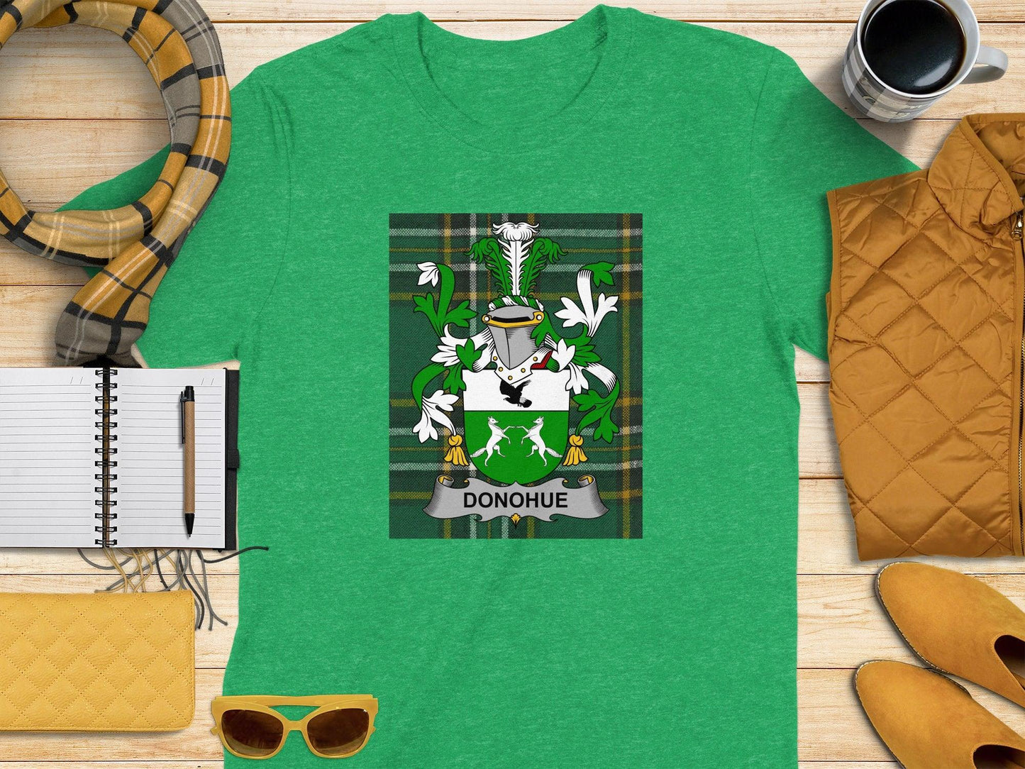 Donohue Family Crest Tartan Irish National T-Shirt - Celtic Ancestry Gifts