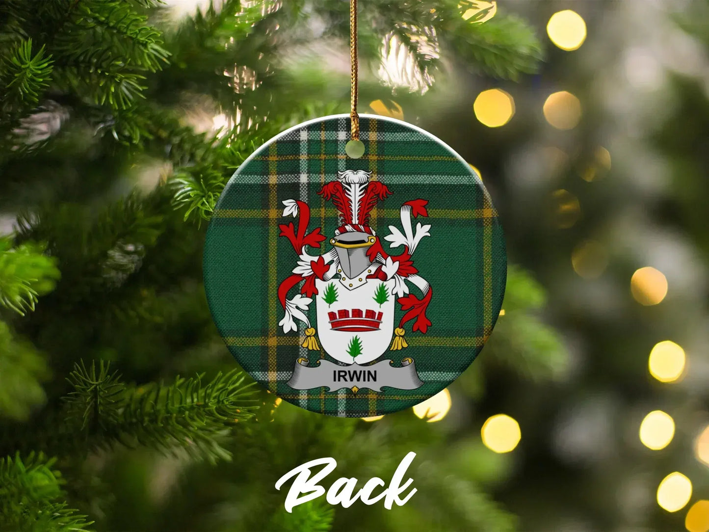 Personalized Family Crest Plaid Christmas Ornament product type