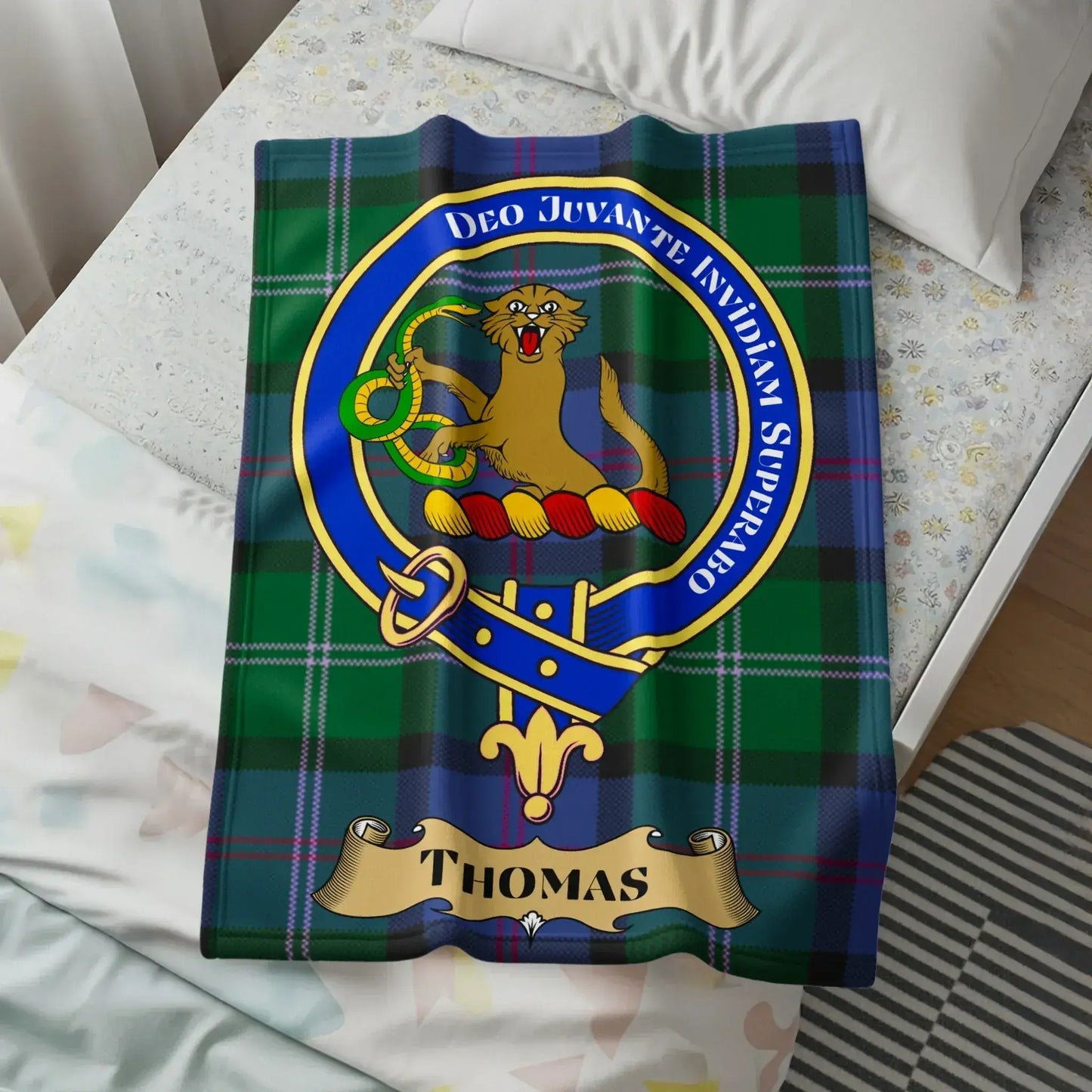 Custom Scottish Tartan and Crest Personalized Blanket product
