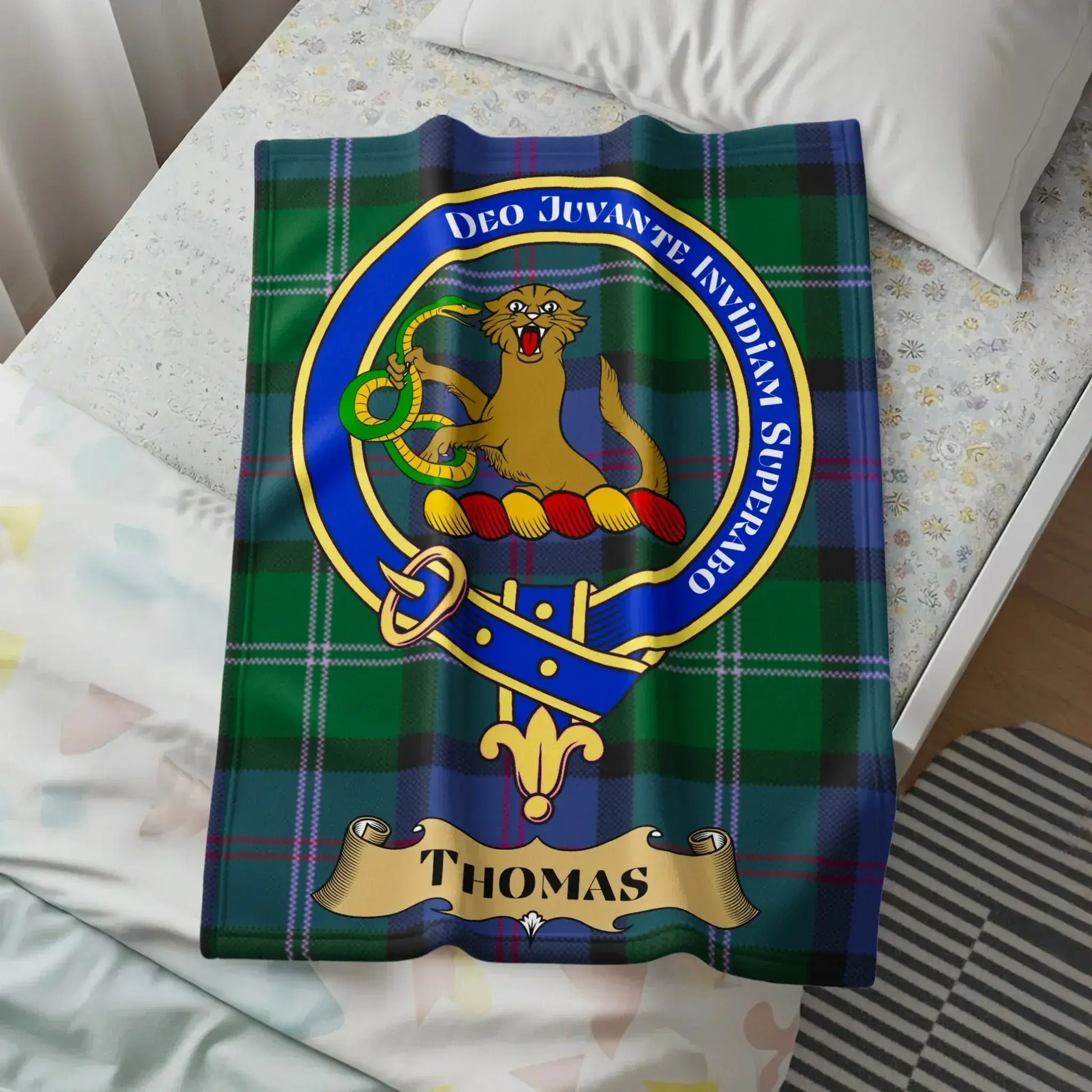 Custom Scottish Tartan and Crest Personalized Blanket product
