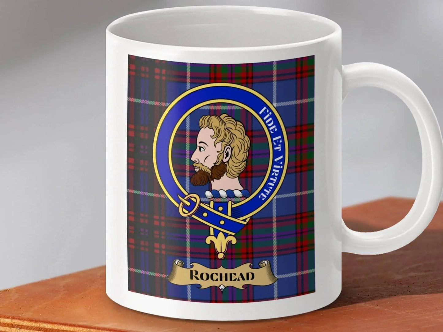 Clan Rochead Family Crest Tartan Background Mug product
