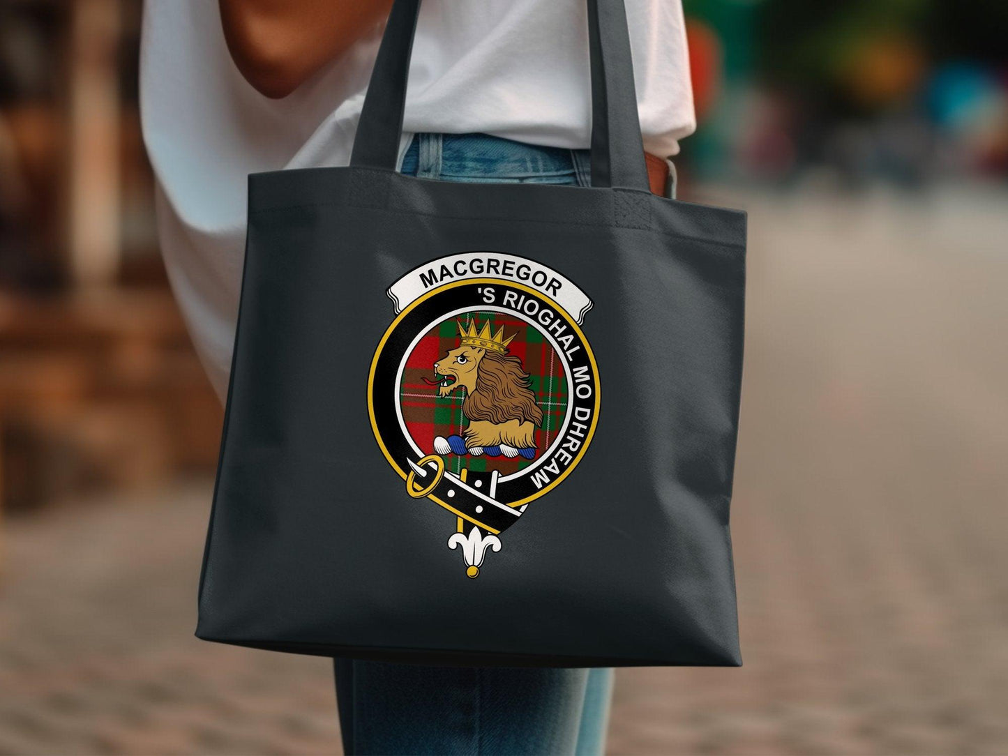 MacGregor Clan Scottish Lion Tote Bag, Tartan Plaid, Scottish Heritage, Celtic Symbols, Durable Canvas, Black Bag, Gift Idea