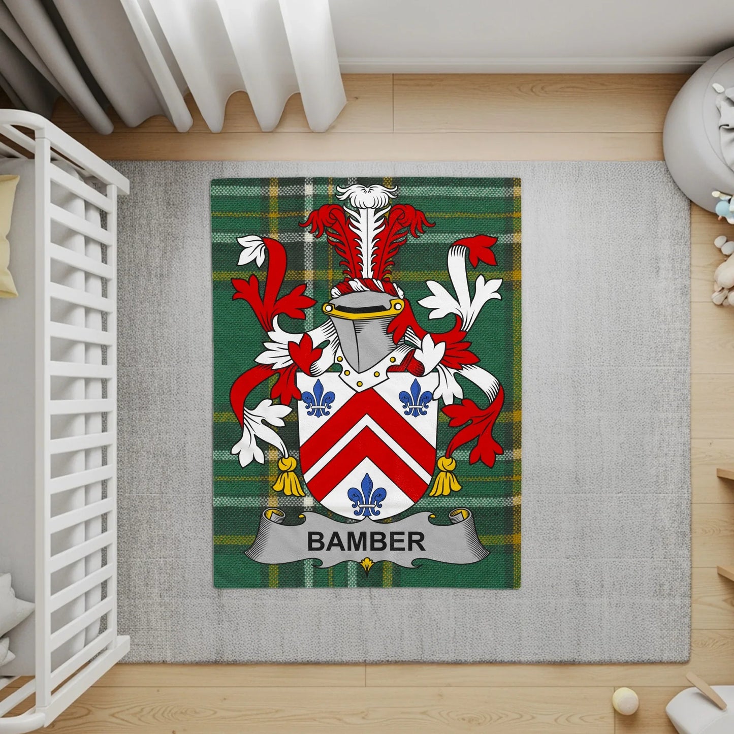 Bamber Family Crest Coat of Arms Emblem Design rug