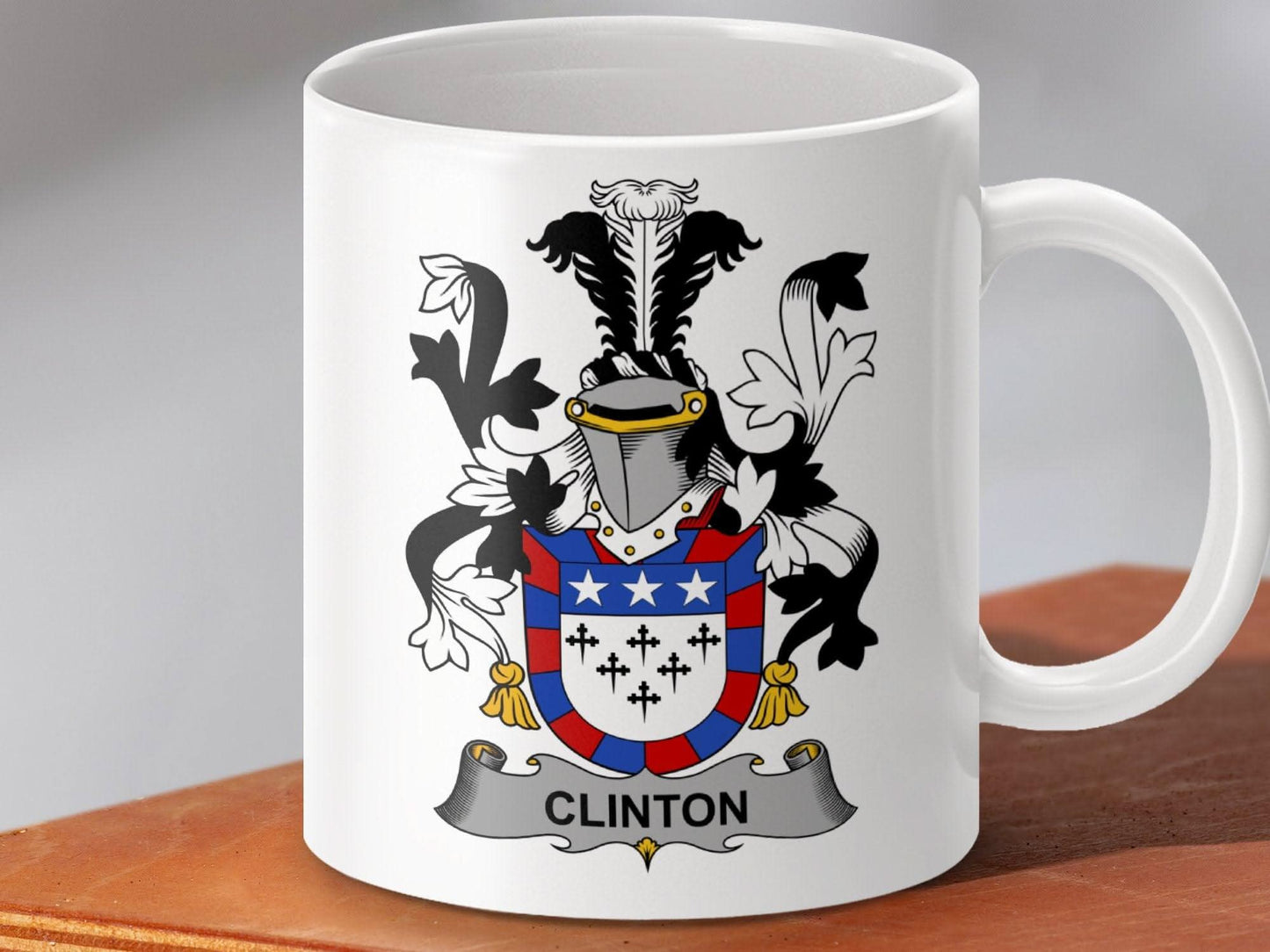 Clinton Surname Irish Family Crest On A Gift Mug - Celtic Ancestry Gifts