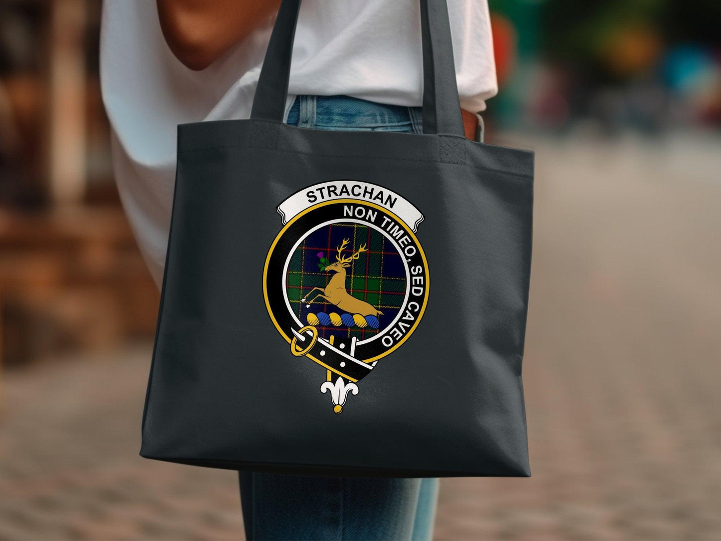 Strachan Scottish Clan Crest Tartan Tote Bags - Celtic Ancestry Gifts