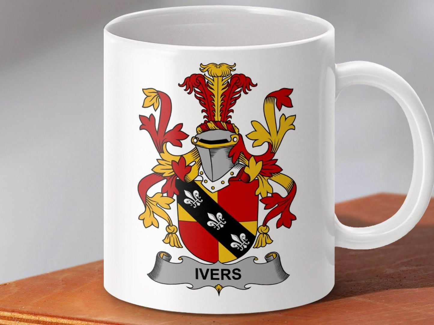 Ivers Irish Surname Coat of Arms Heraldry Family Crest Mug - Celtic Ancestry Gifts