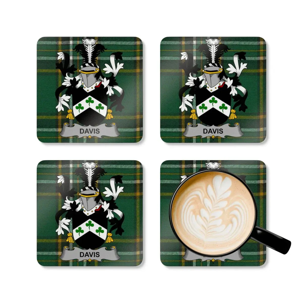 Personalized Davis Coat of Arms Plaid Coasters product