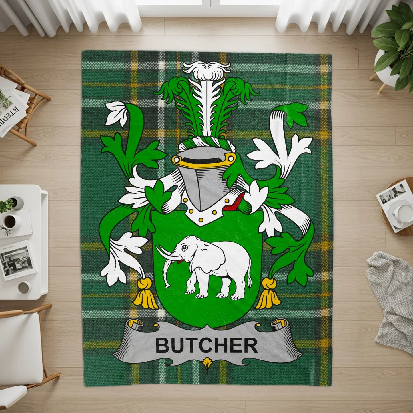 Family Crest Elephant Tartan Pattern Rug Product