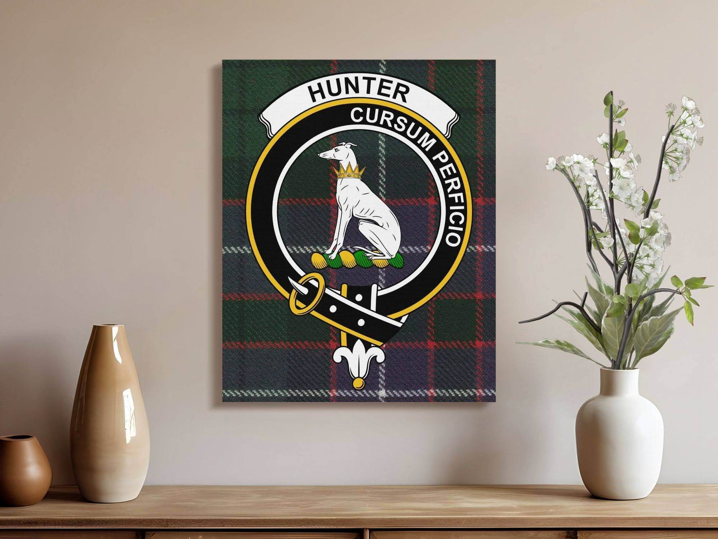 Hunter Clan Crest Cursum Perficio Canvas - Celtic Ancestry Gifts