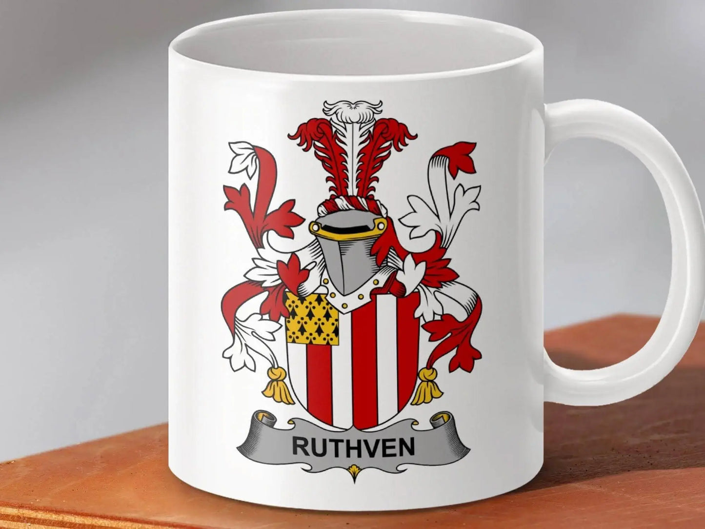 Ruthven Family Crest Bold Red Shield Design Mug - Celtic Ancestry Gifts