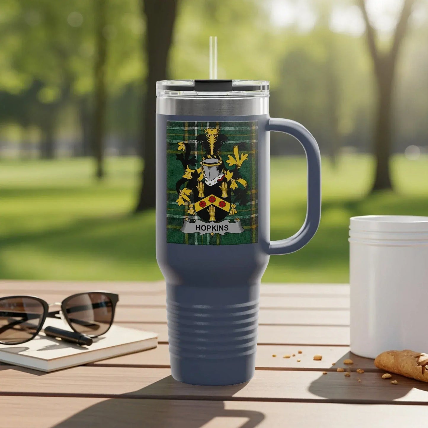 Hopkins Family Crest Blue 20 oz Insulated Tumbler product