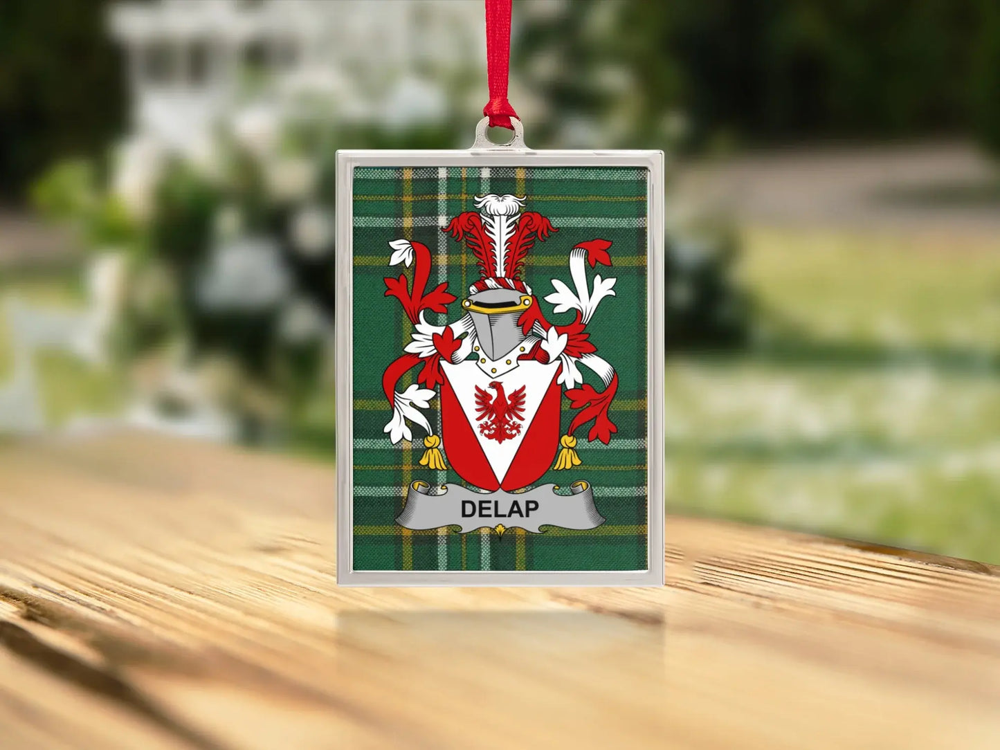 Family Crest Green and Red Shield Ornament product