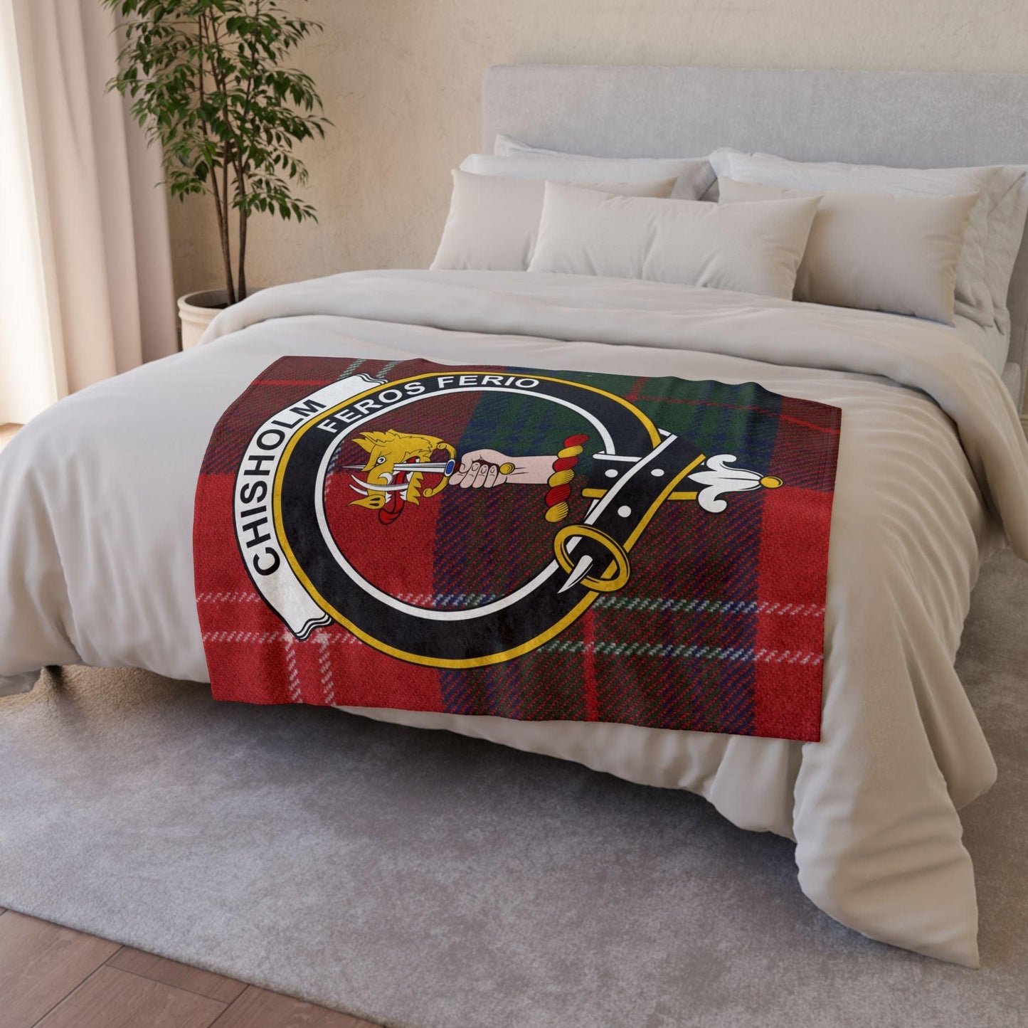 Chisholm Clan Crest Scottish Tartan Blanket