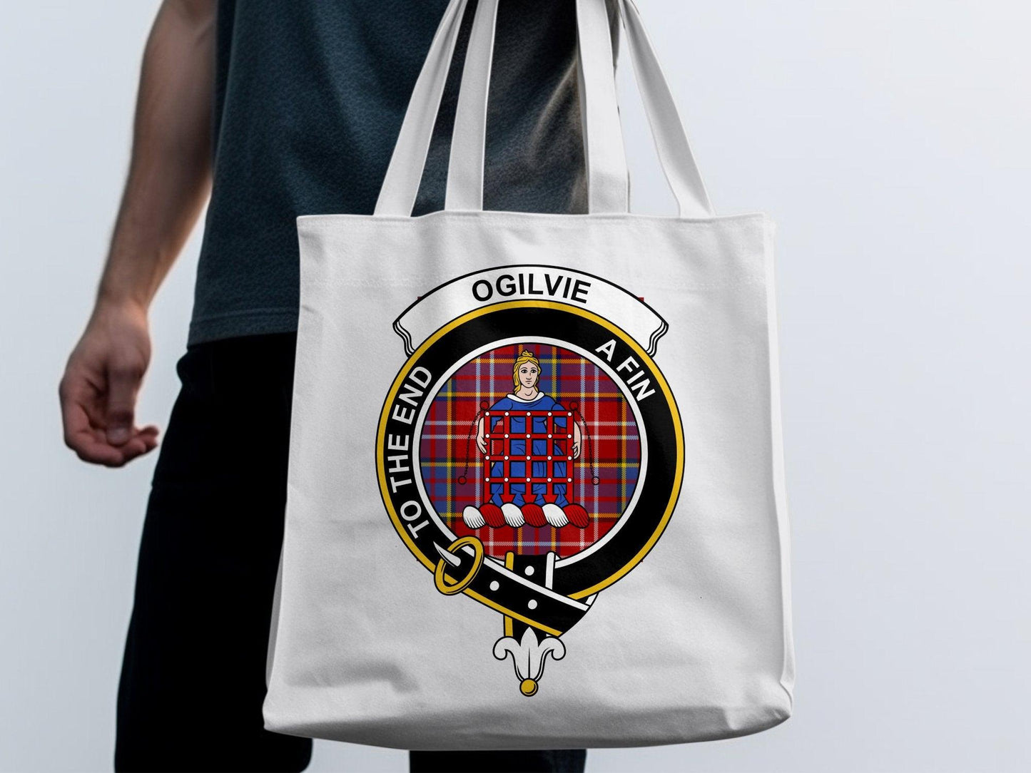 Ogilvie Scottish Clan Crest Tartan Tote Bags - Celtic Ancestry Gifts