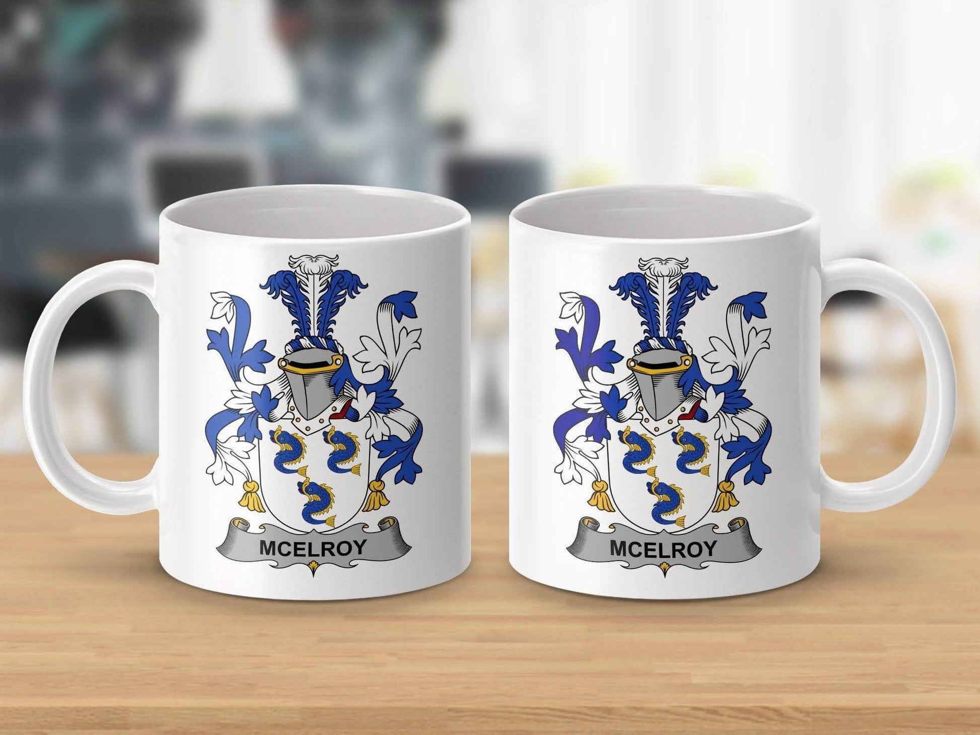 McElroy Family Crest Coat of Arms Design Mug - Celtic Ancestry Gifts