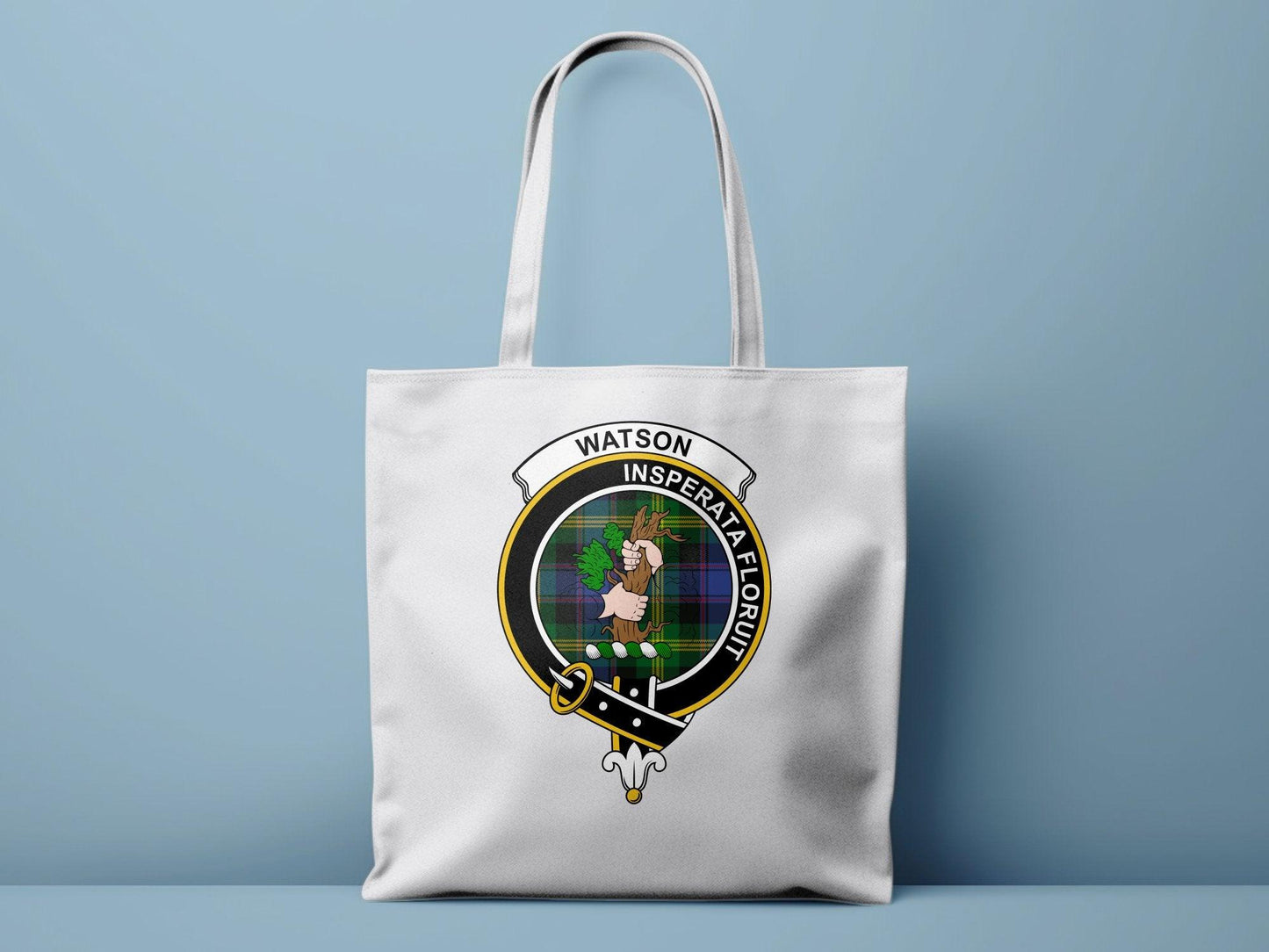 Watson Scottish Clan Crest Tartan Design Tote Bags - Celtic Ancestry Gifts