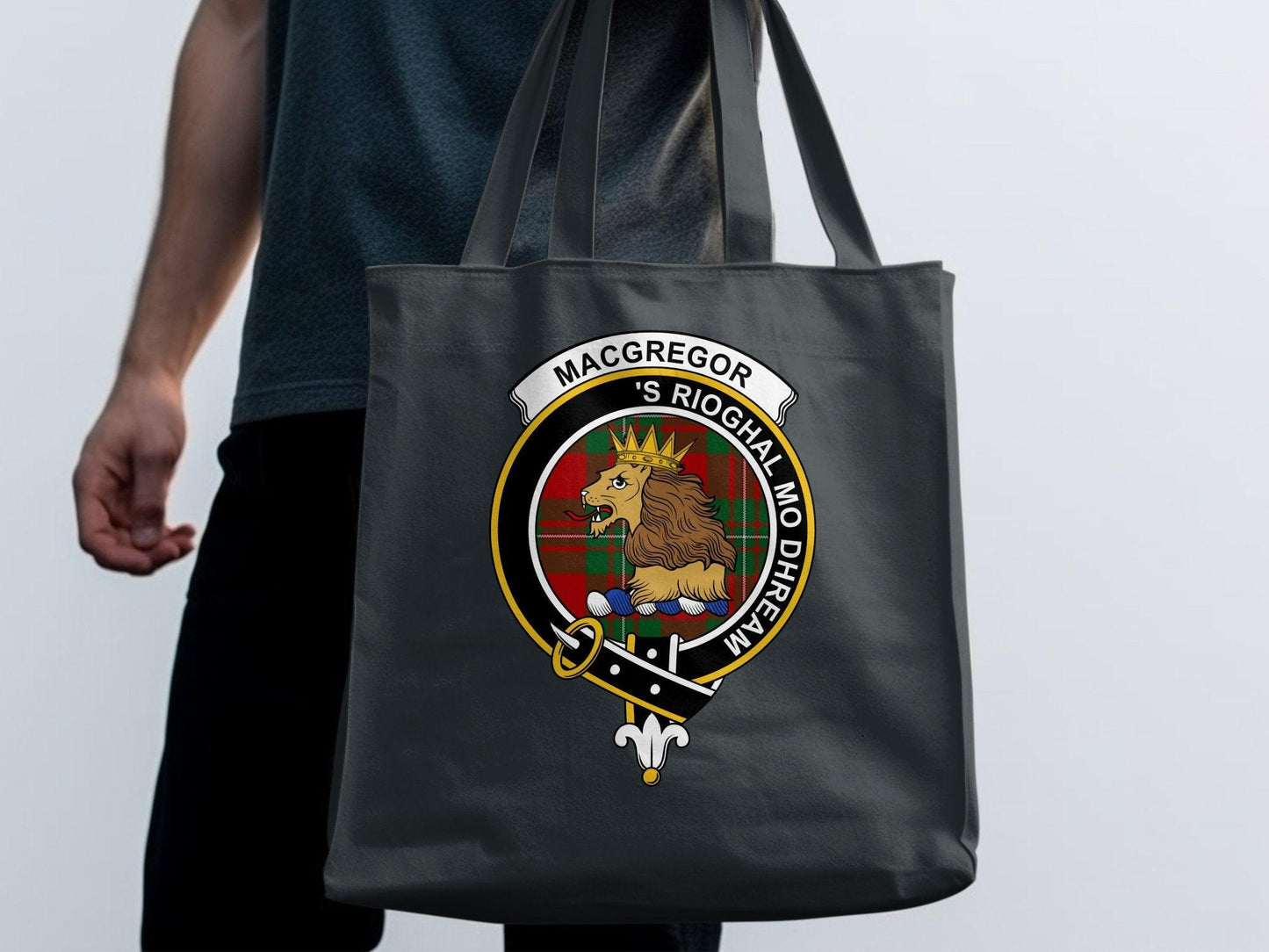 MacGregor Clan Crest Tote Bag, Scottish Lion Rampant, Durable Canvas Shoulder Bag, Gift for Scots