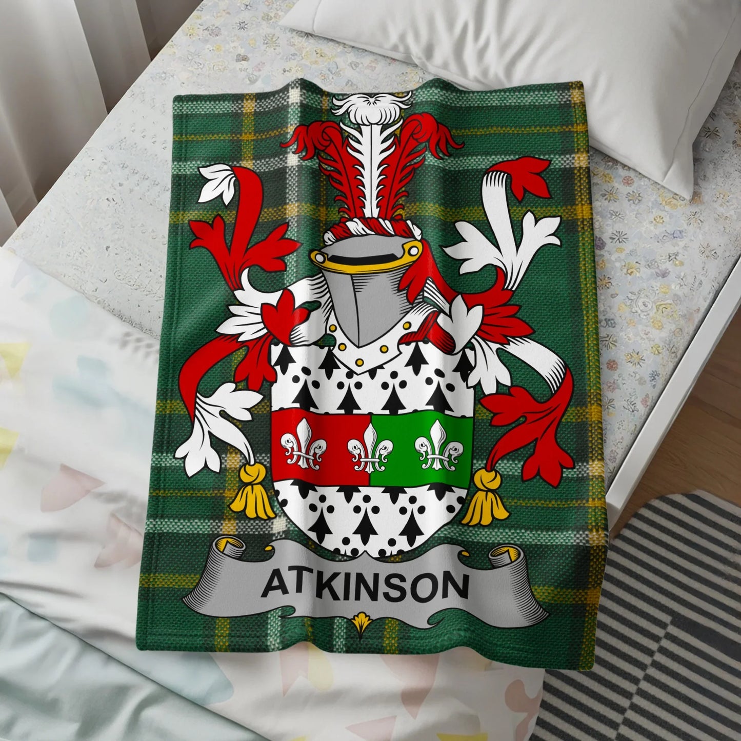 Atkinson Family Crest Decor Plaid Tapestry Blanket product