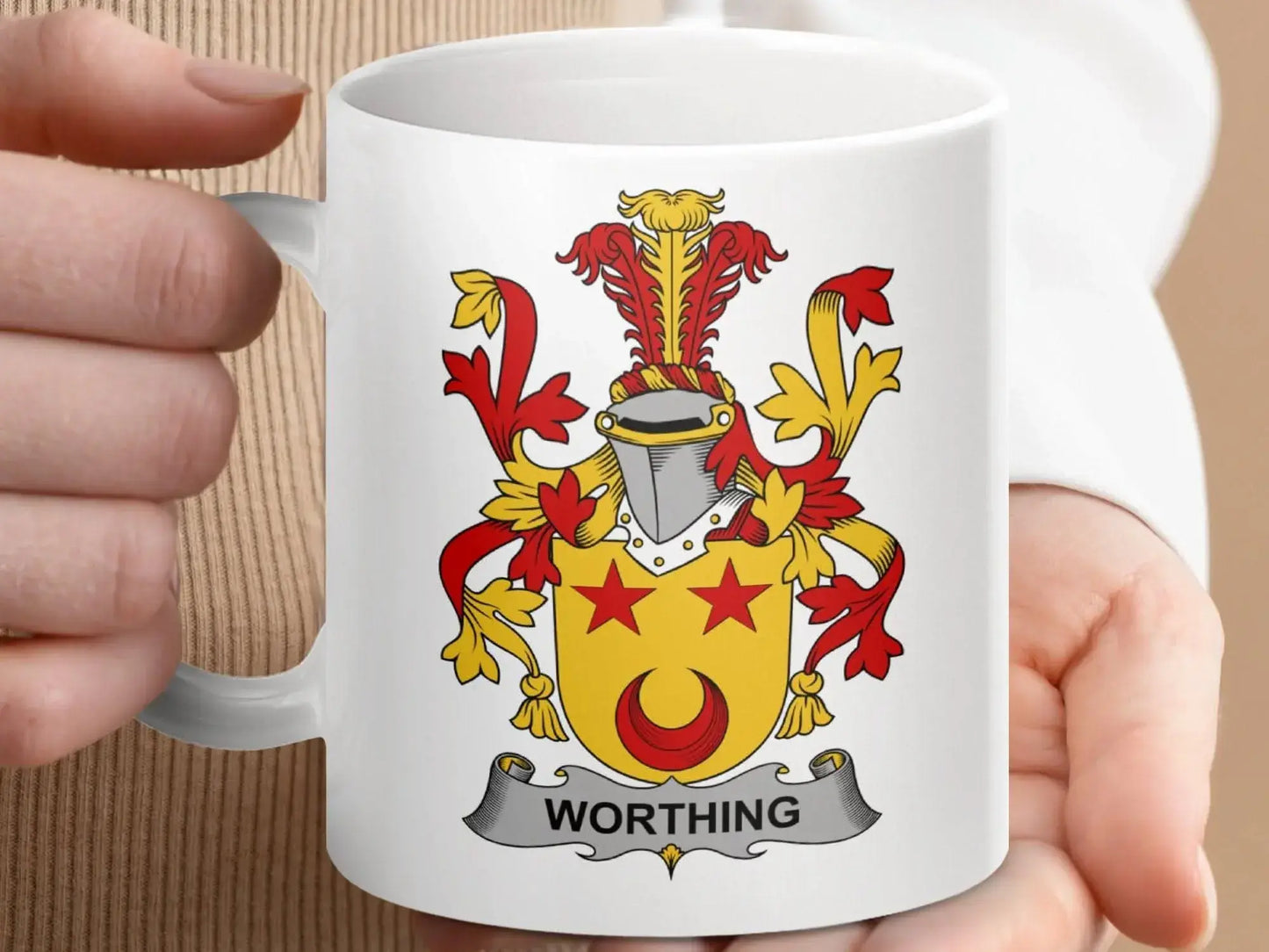 Worthing Family Crest Coat of Arms Mug - Celtic Ancestry Gifts