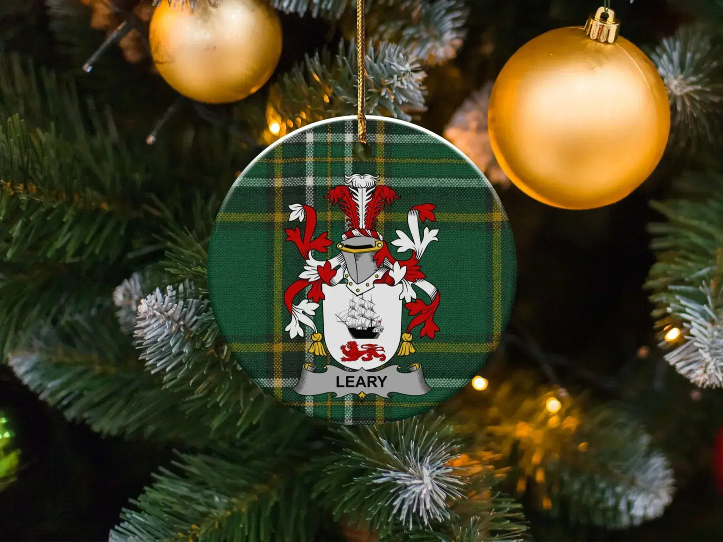 Leary Family Crest Christmas Tree Ornament product
