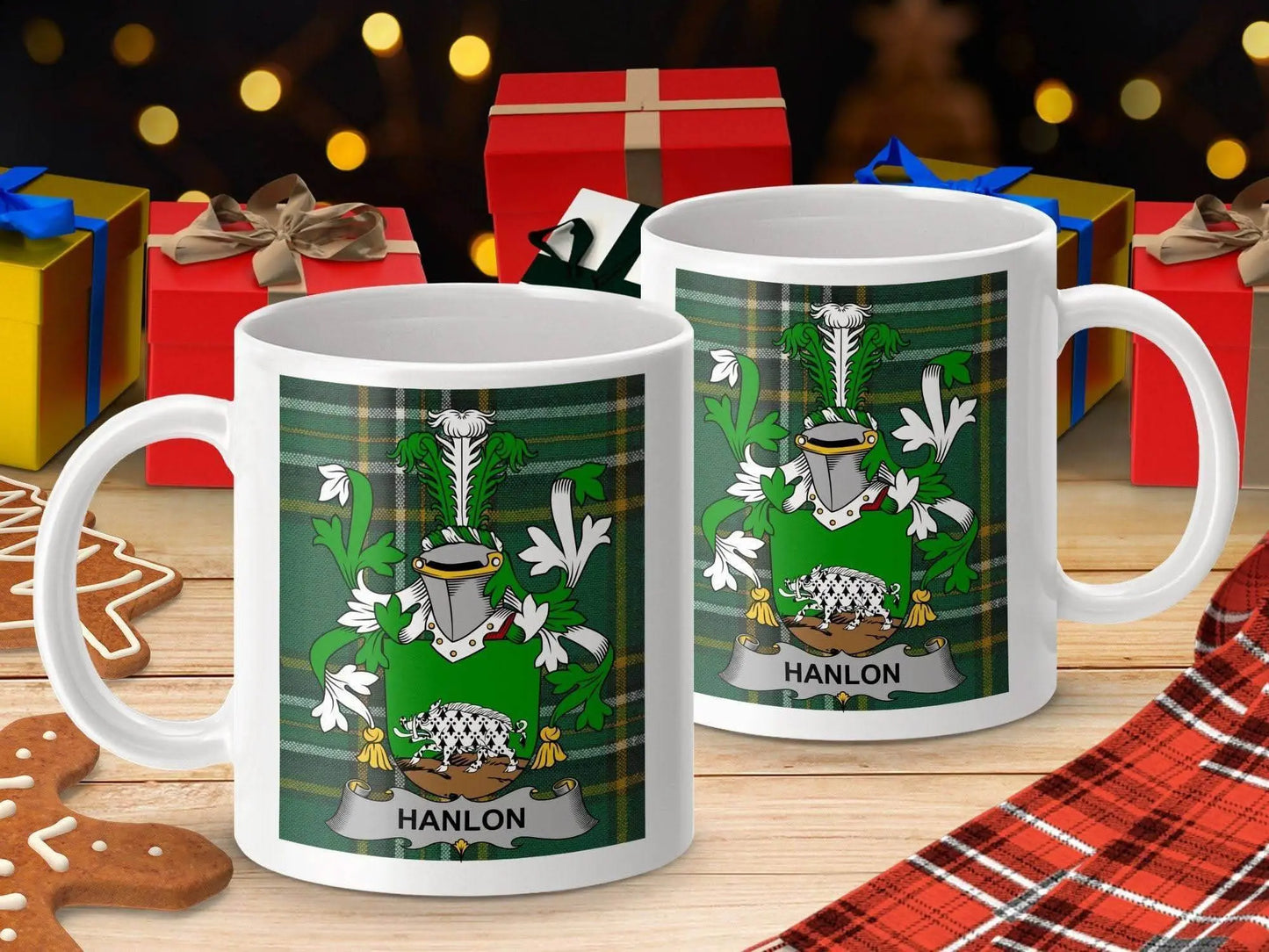 Hanlon Surname Family Crest Irish Tartan Mug - Celtic Ancestry Gifts
