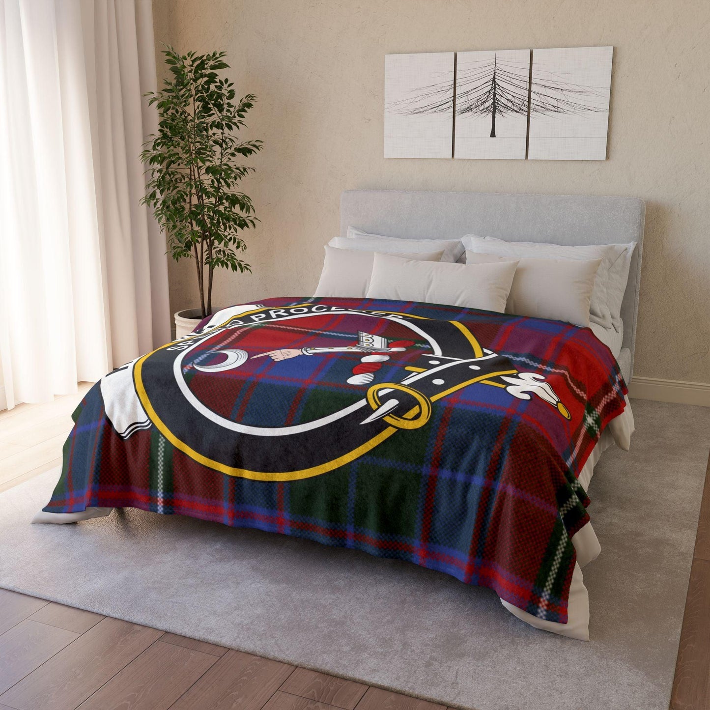 Hopkirk Clan Tartan Blanket – Scottish Crest Throw, Soft & Cozy