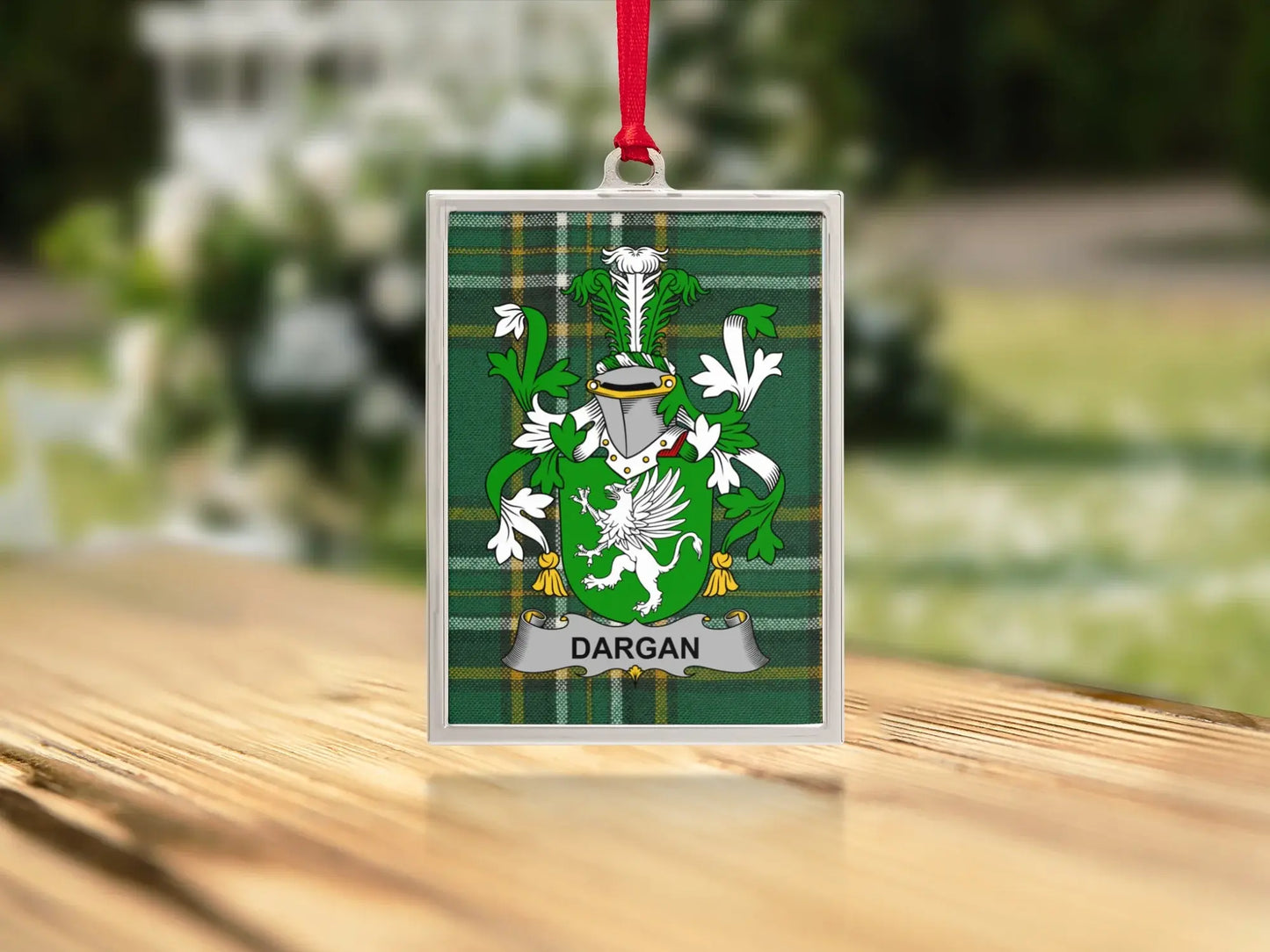 Detailed family crest on green background decor product