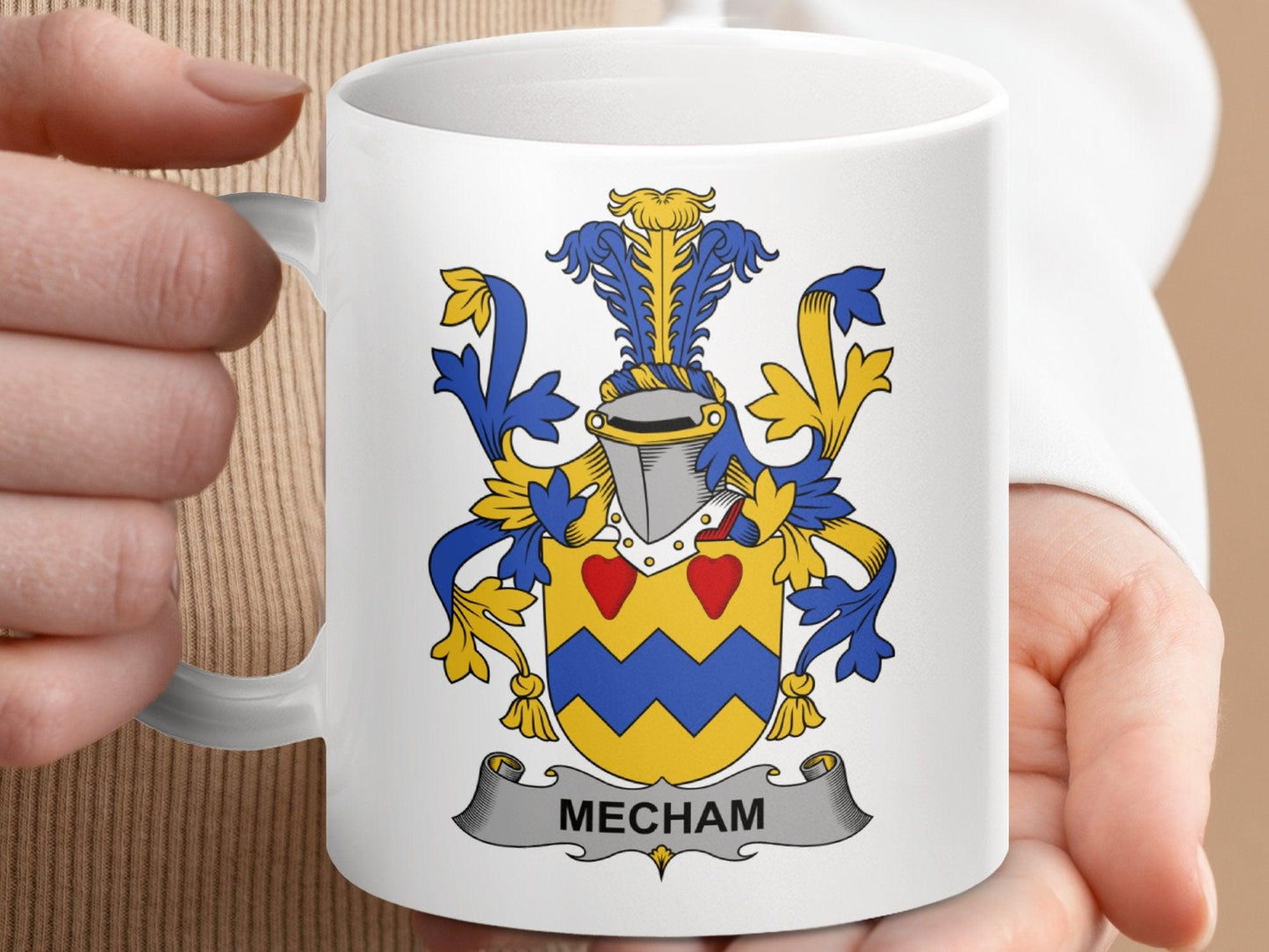 Mecham Surname Irish Family Crest Mug - Celtic Ancestry Gifts