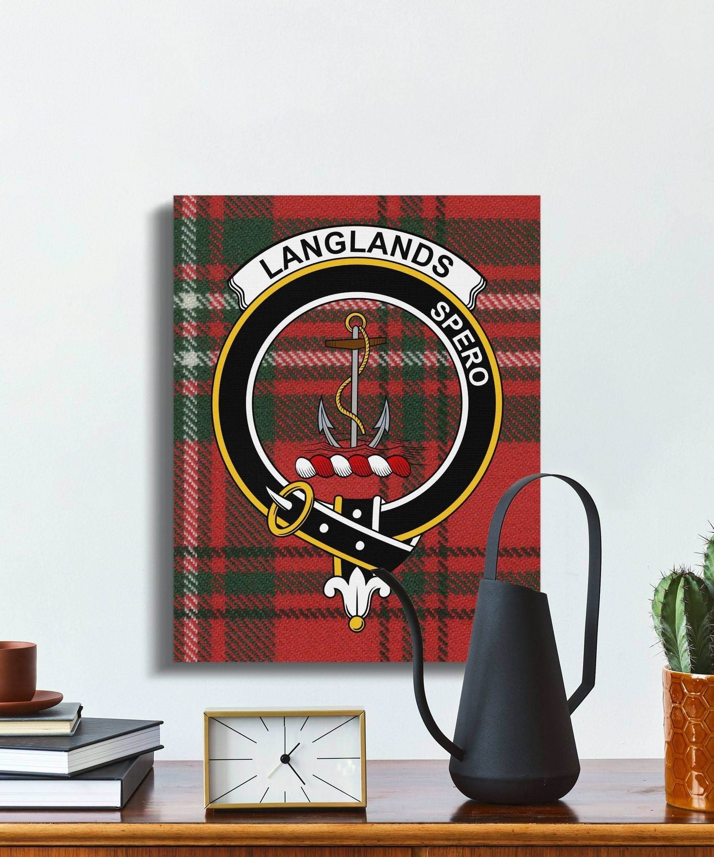 Langlands Clan Crest Family Tartan Wrap Canvas - Celtic Ancestry Gifts